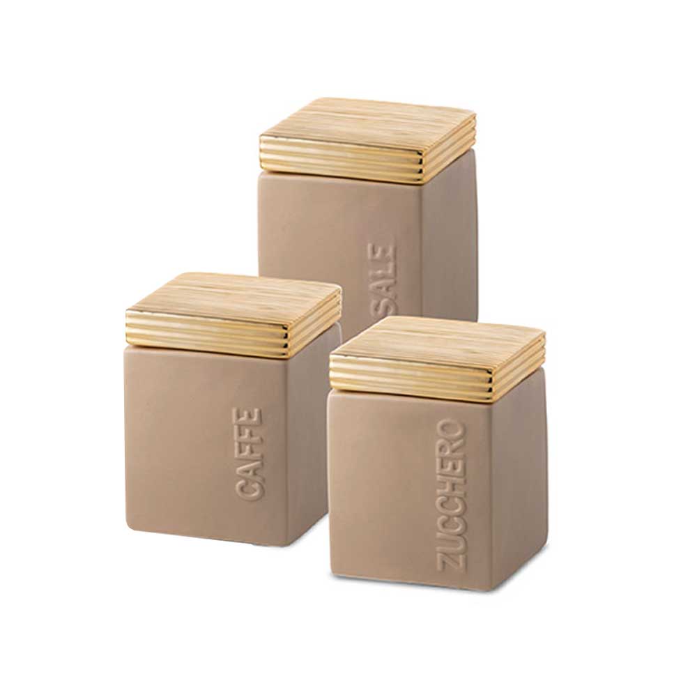 Giardini Di Marzo Tris Barattoli Quadrati Colore Beige 10,5X10,5X13H Cm
