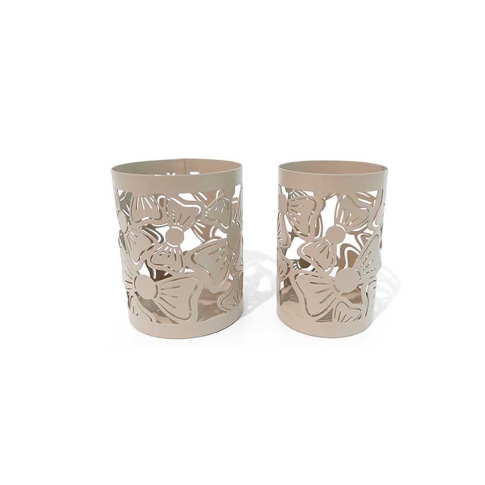 Giardini Di Marzo Set 2 Porta Bicchieri Fiocchi In Acciaio Colore Tortora 6,5H Cm