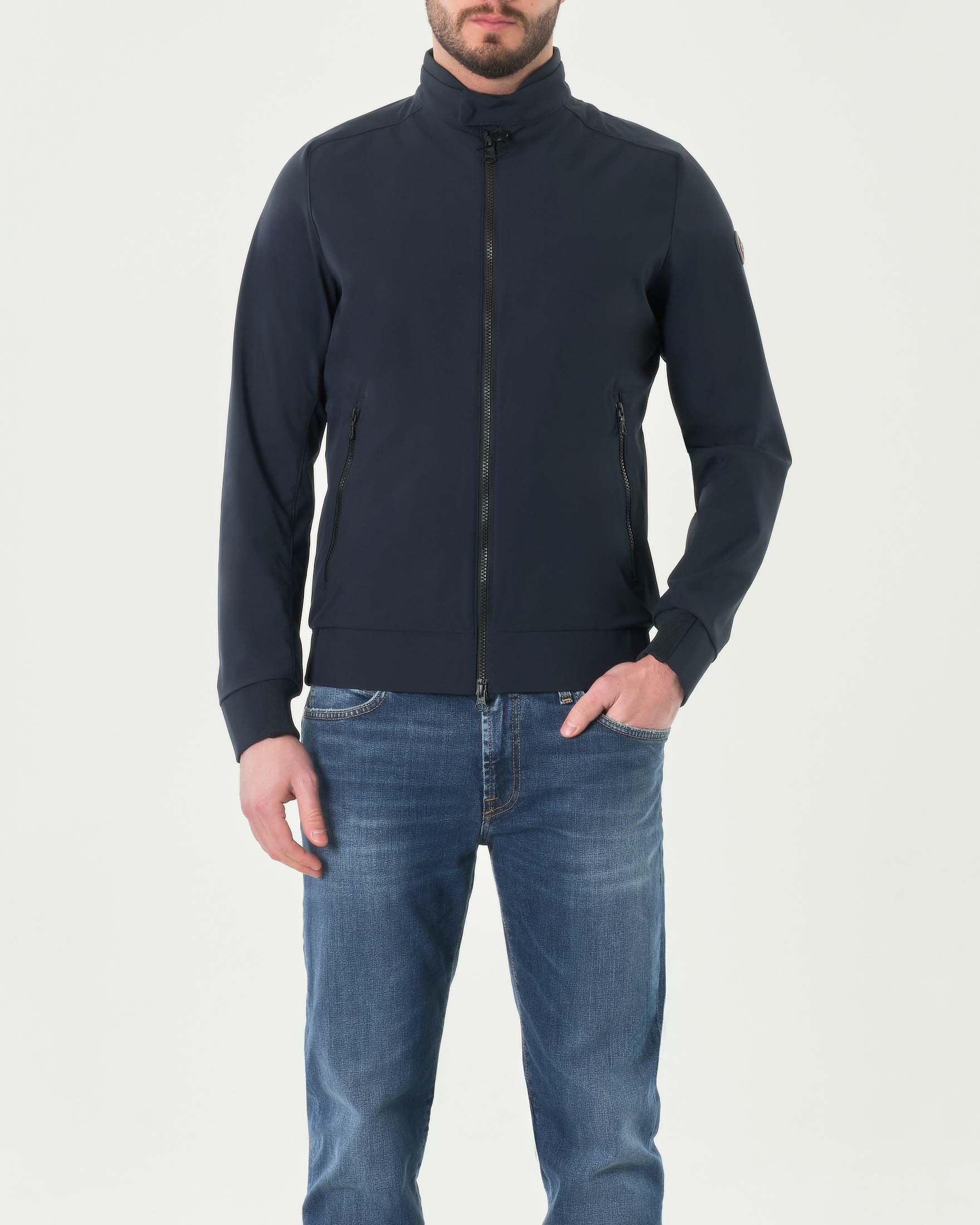 Giubbino sailor blu in softshell stretch con chiusura a cerniera