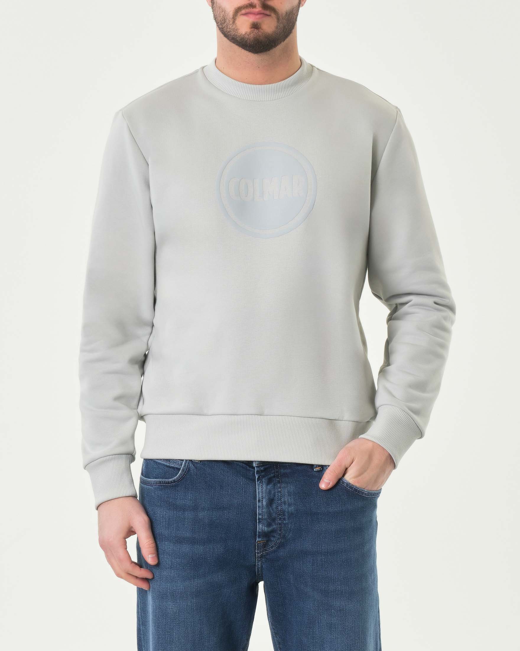 Felpa color ghiaccio girocollo con logo bollo stampato tono su tono sul petto