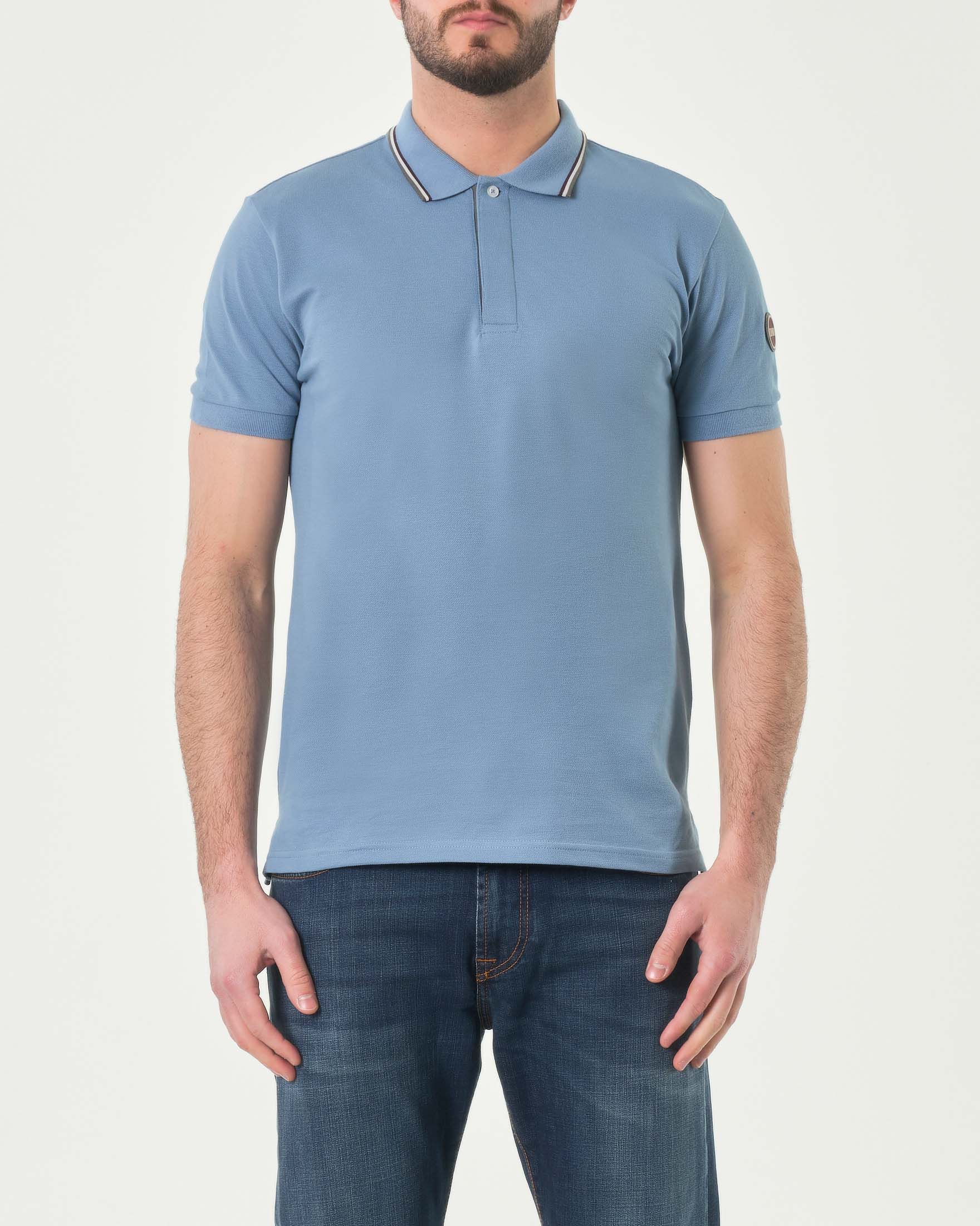 Polo avio mezza manica in piquè con abbottonatura coperta e bordino grigio bianco e bordeaux