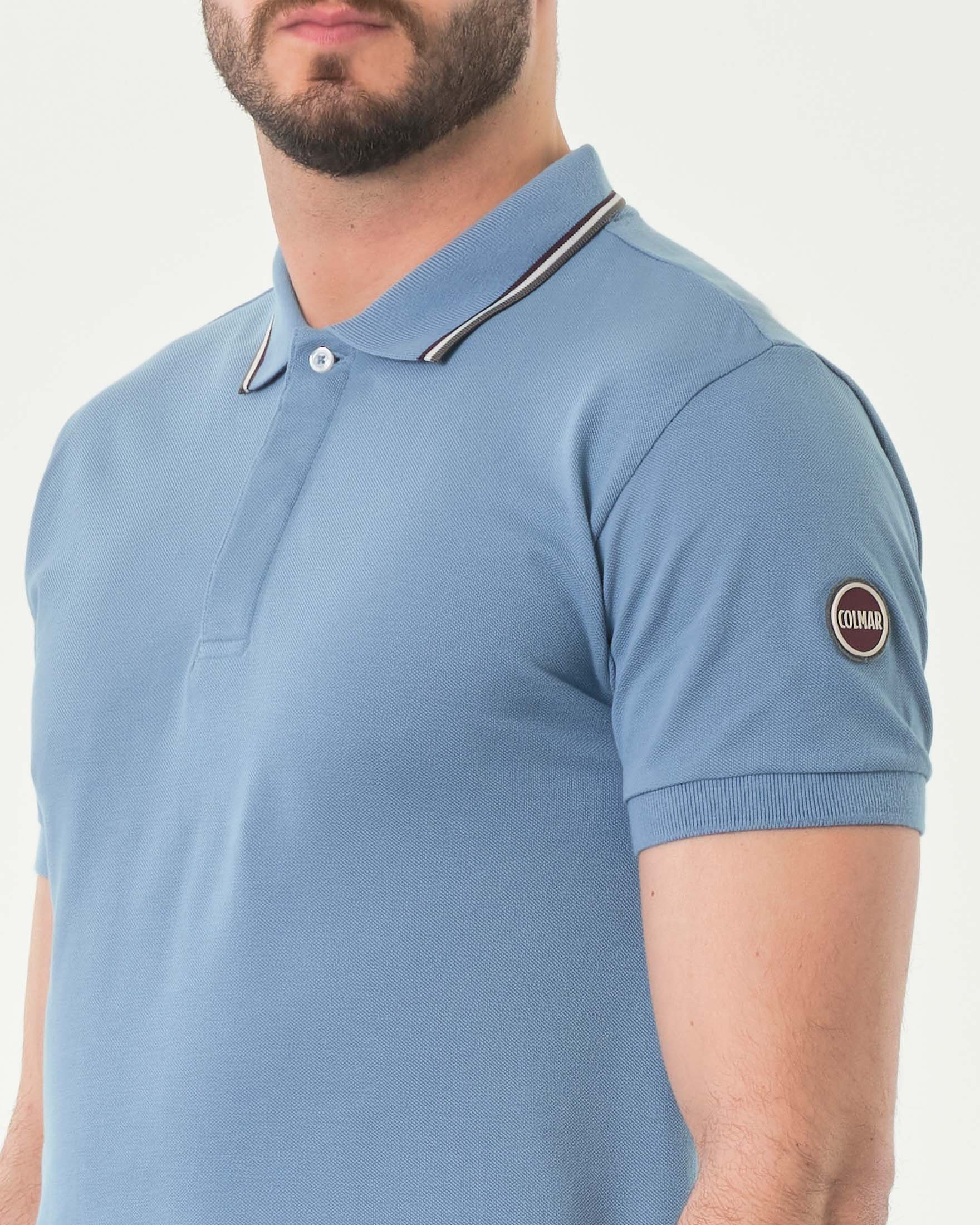 Polo avio mezza manica in piquè con abbottonatura coperta e bordino grigio bianco e bordeaux image