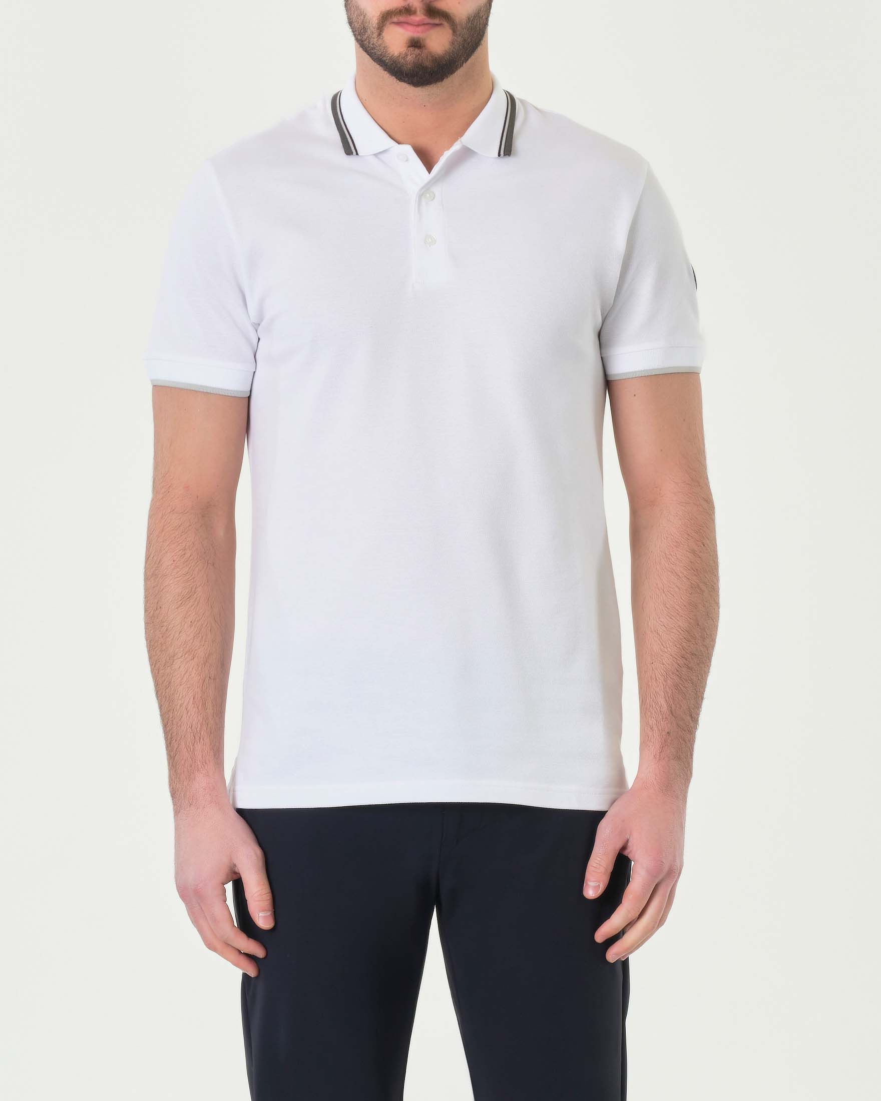 Polo bianca mezza manica Originals in piquè di cotone stretch con bordino grigio bianco e bordeaux