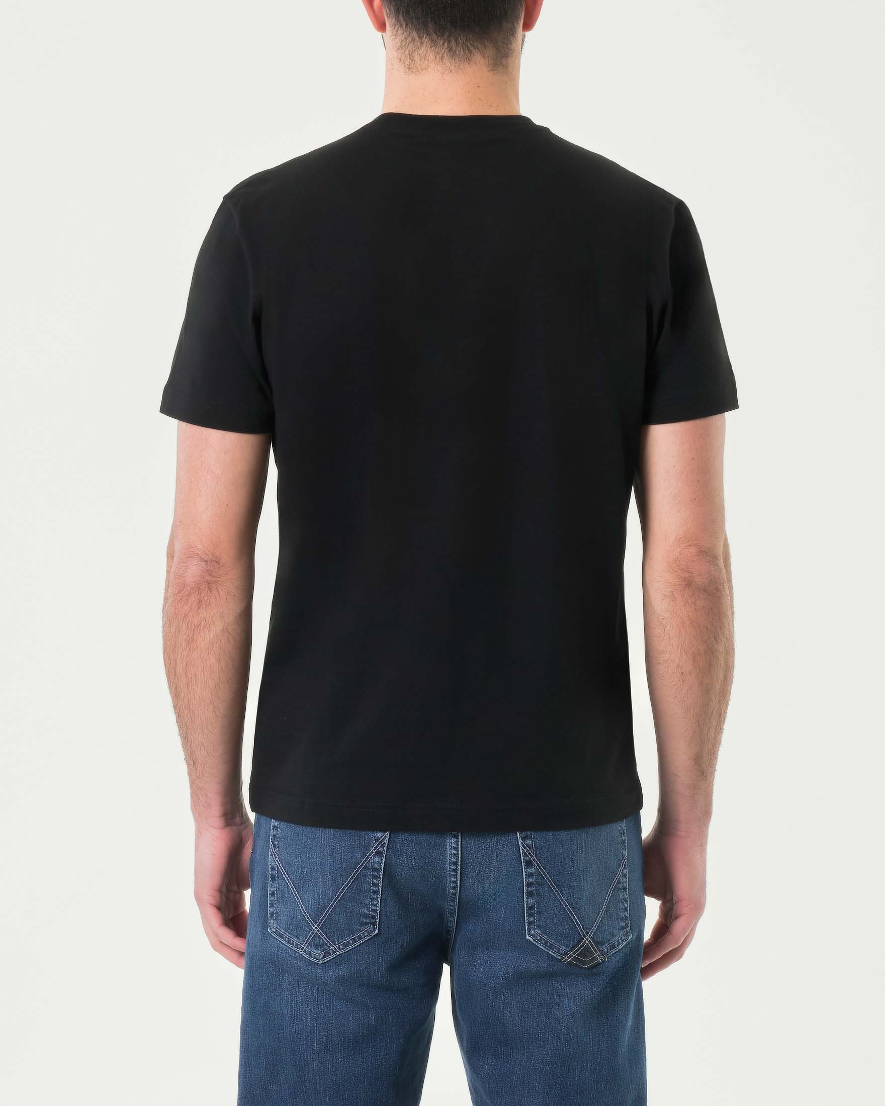 T-shirt nera mezza manica con fascetta gommata porta logo sul petto