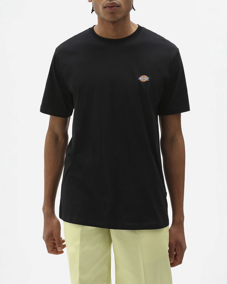 T-shirt nera mezza manica in jersey di puro cotone con stampa logo sul petto