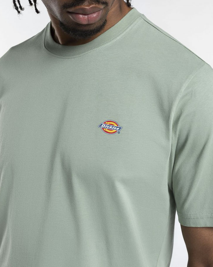 T-shirt salvia mezza manica in jersey di puro cotone con stampa logo sul petto