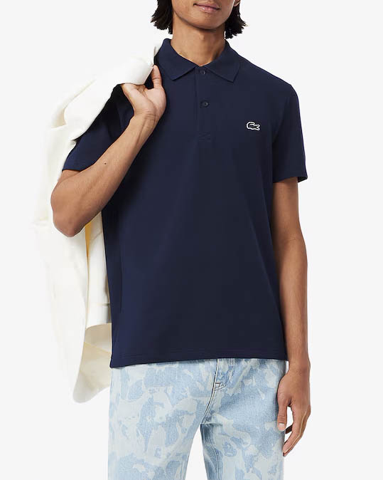 Polo mezza manica blu in cotone organico stretch punto wafer