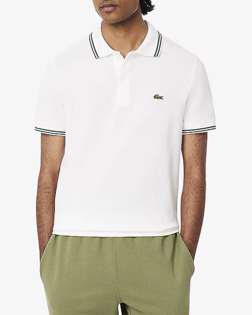 Polo bianca mezza manica regular fit L.12.12 con bordino verde