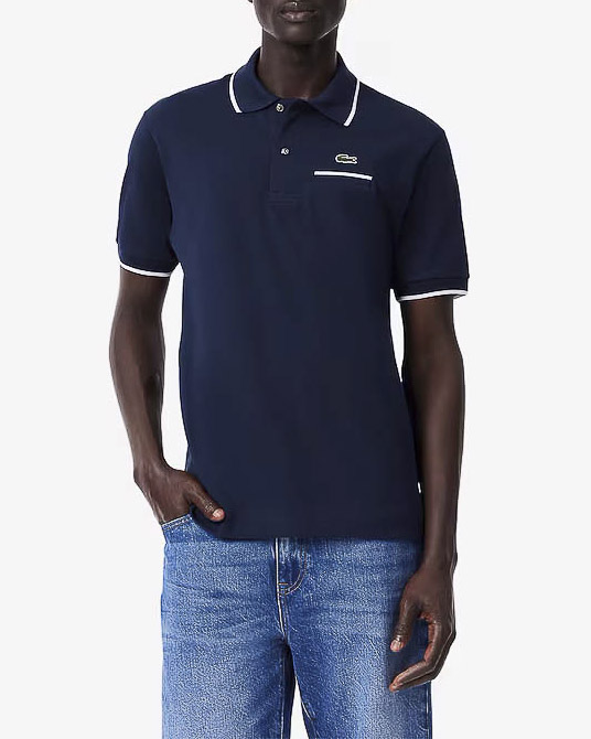 Polo blu mezza manica classic fit L.12.12 con bordino bianco e taschino