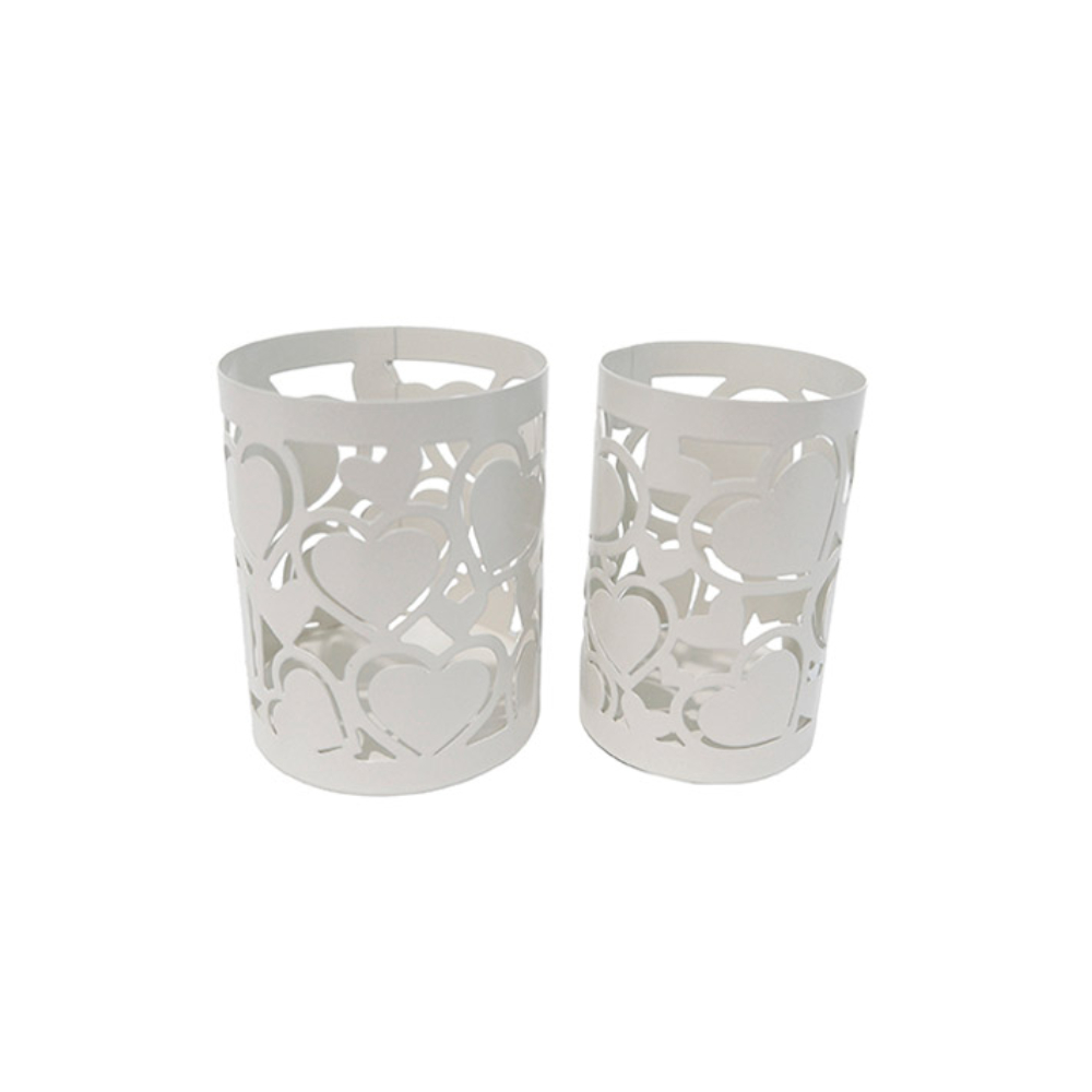Giardini Di Marzo Set 2 Porta Bicchieri Cuori In Acciaio Colore Bianco 6,5H Cm