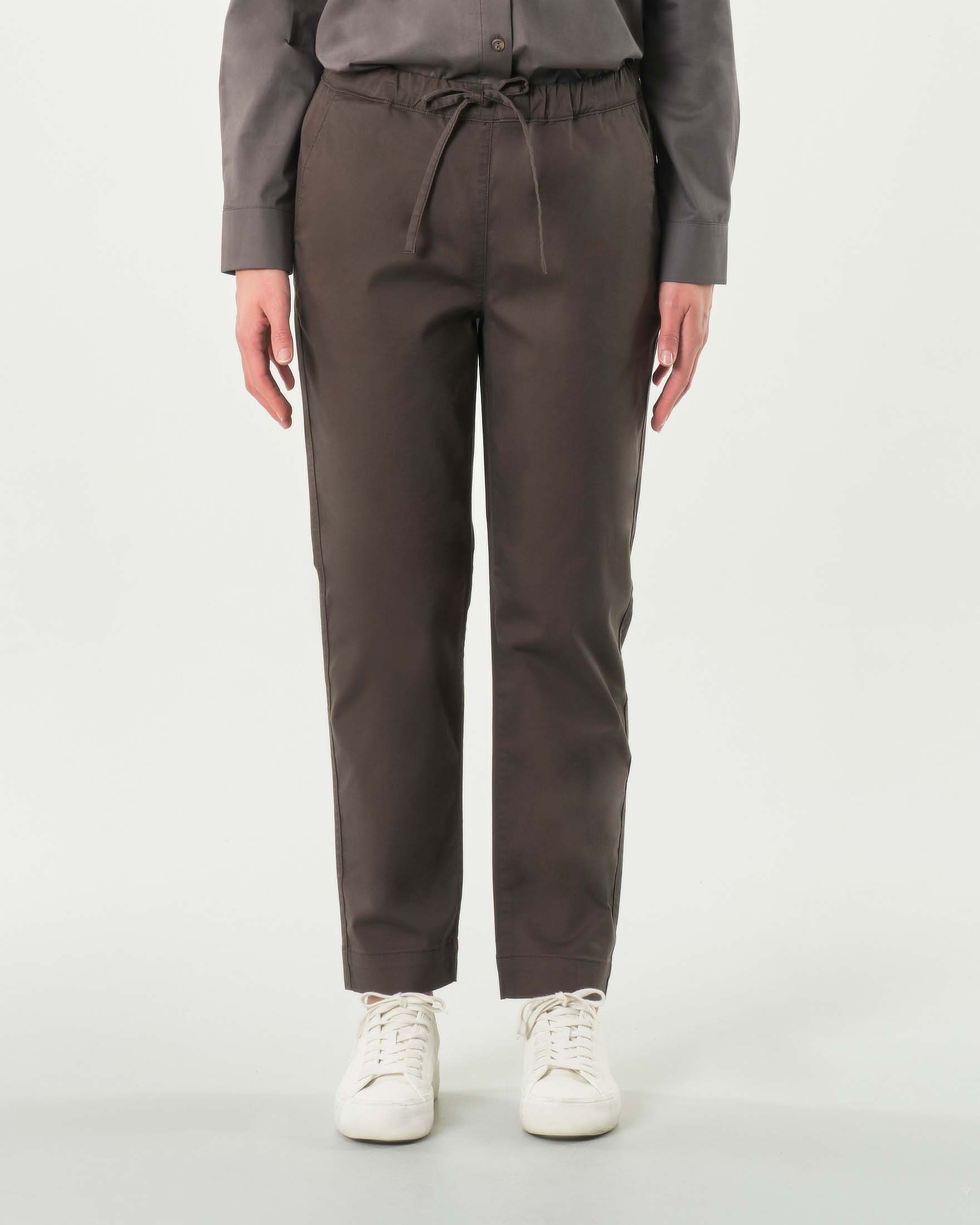 Joggers marroni in cotone stretch con coulisse inserita in vita