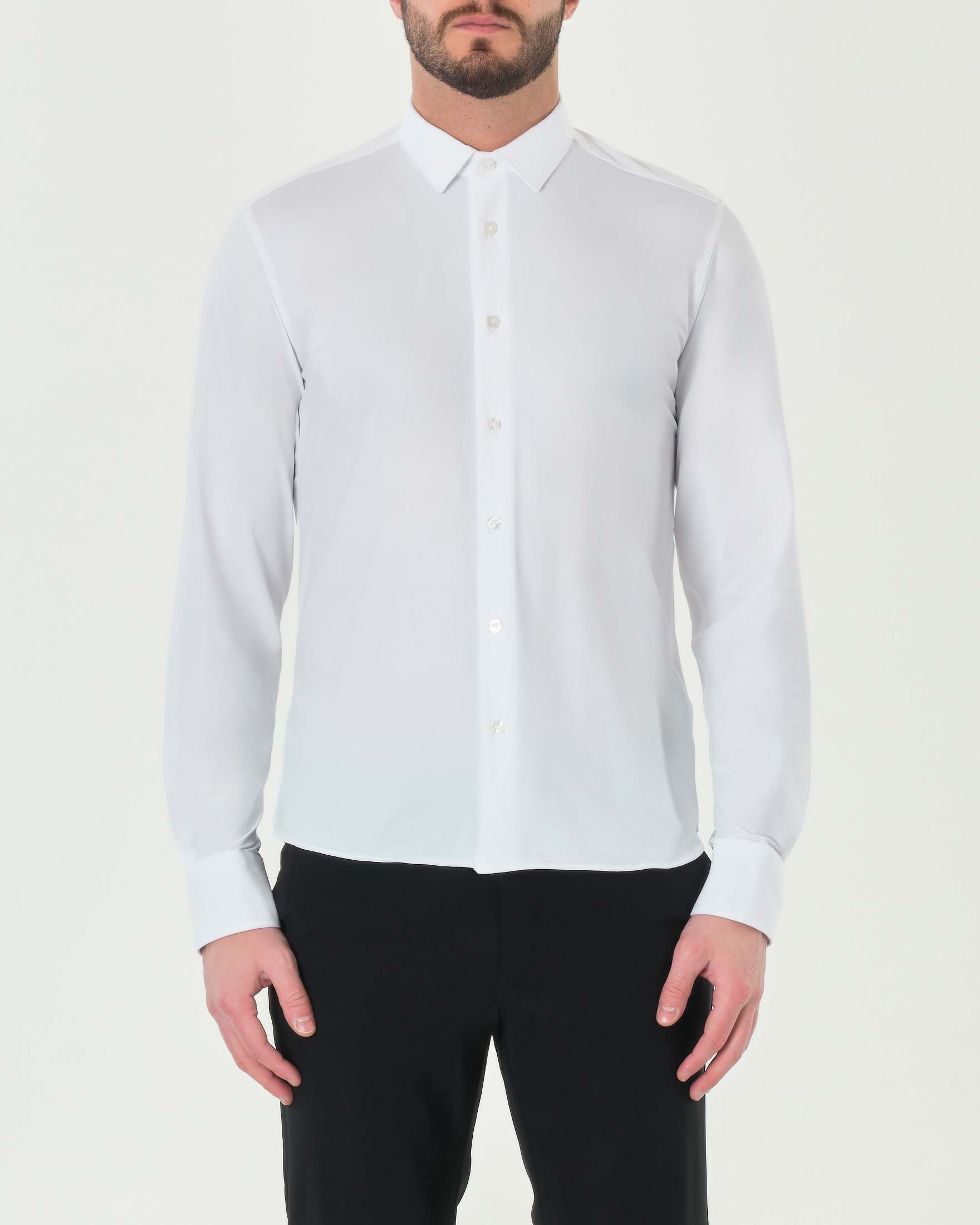 Camicia bianca Oxford shirt in tessuto tecnico stretch effetto cotone