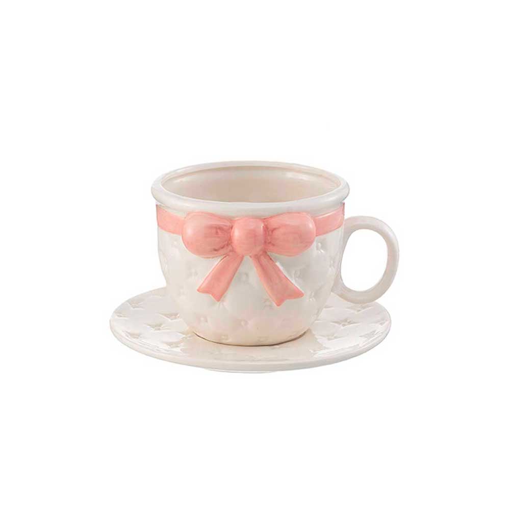 Giardini Di Marzo Tazzone Portacialde In Ceramica Con Fiocco Colore Rosa Diametro 23X15H Cm