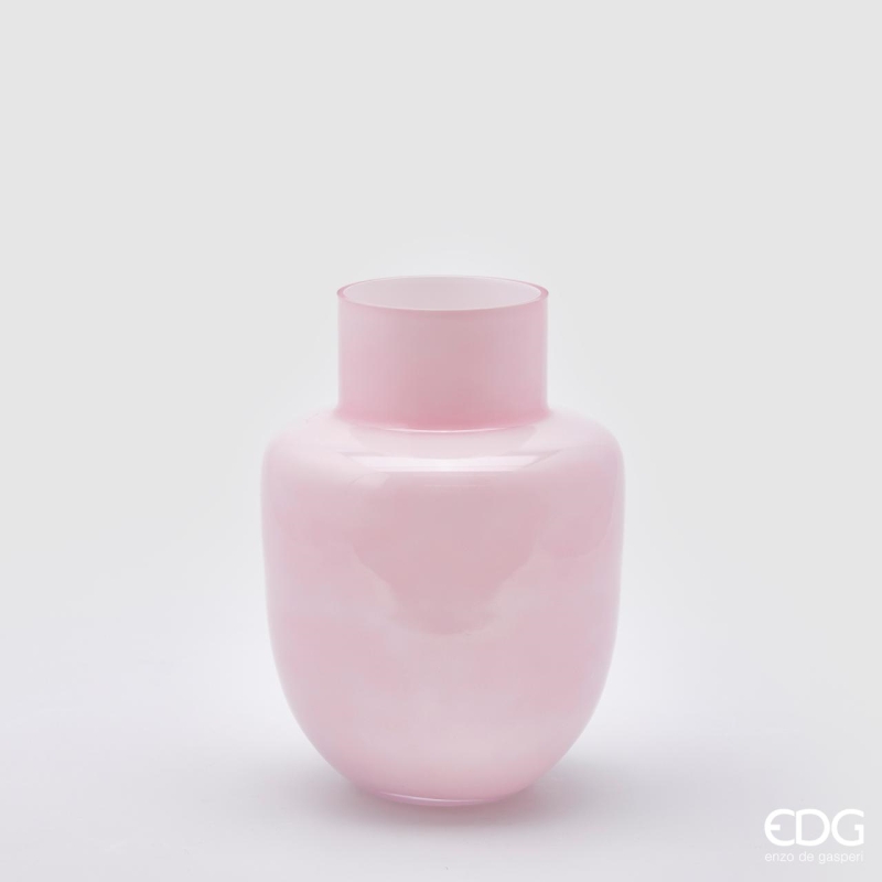 Vaso in Vetro Rotondo Bombato con Collo Rosa d.22 h.31 Edg