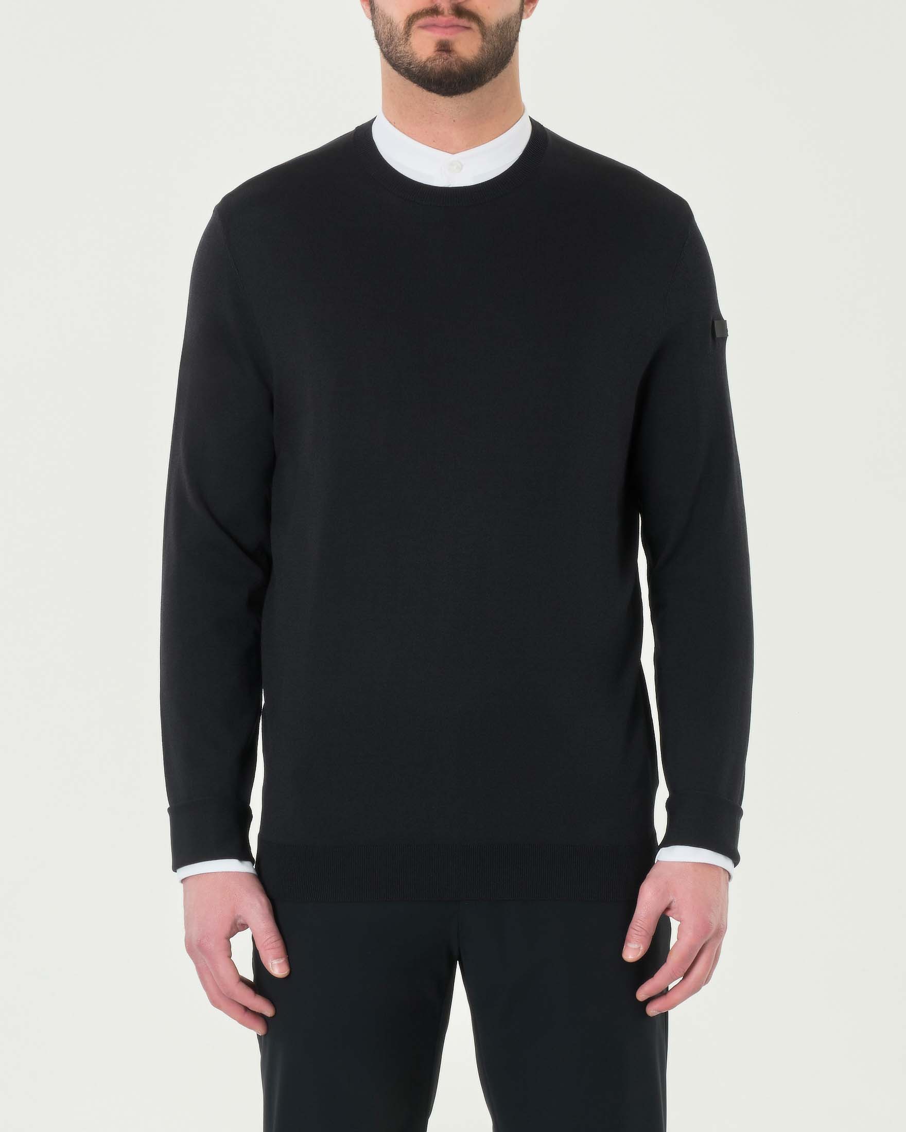 Maglia girocollo blu Maxell in filato tecnico di viscosa stretch