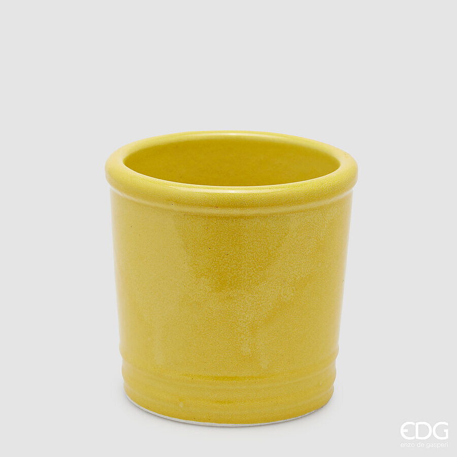 Vaso in Ceramica Glaze Cilindro Giallo d.18 h.18