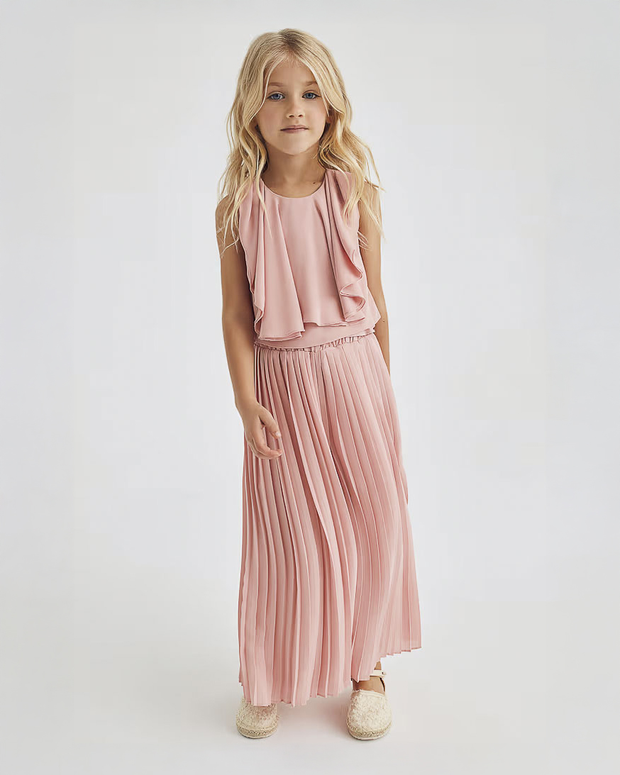 Completo rosa cipria composto da blusa e pantalone plisettato