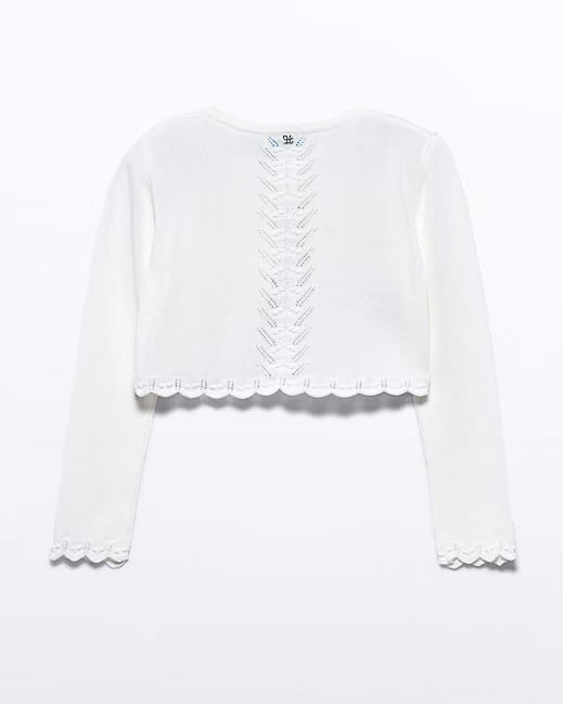 Cardigan bianco lavorato tricot in viscosa con bottone gioiello image