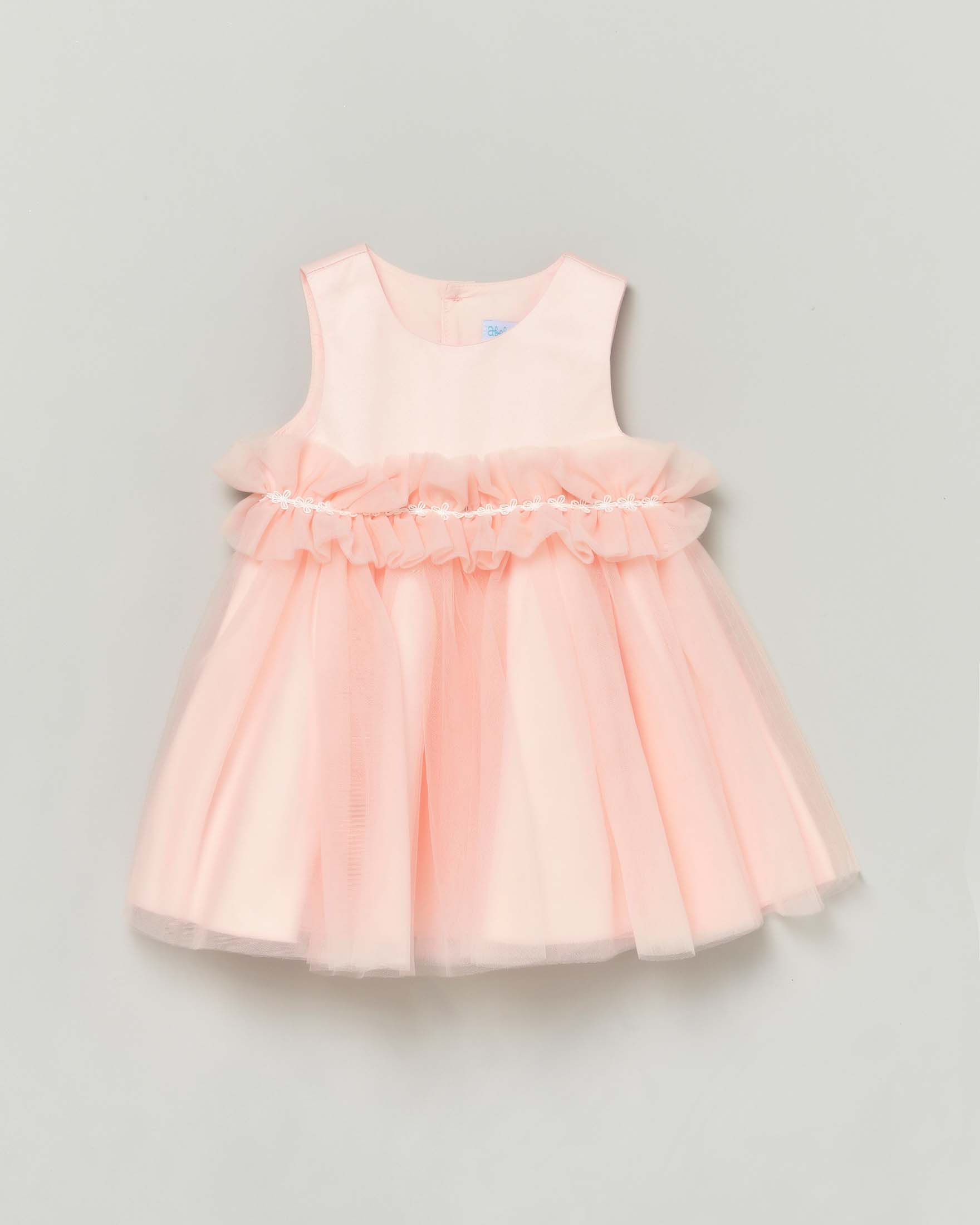 Abito Abel & Lula rosa in pizzo e organza con gonna ampia e rouches in vita