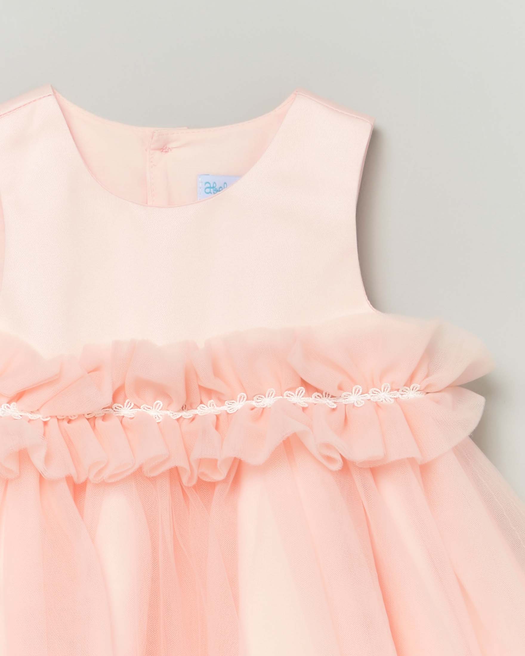 Abito Abel & Lula rosa in pizzo e organza con gonna ampia e rouches in vita image
