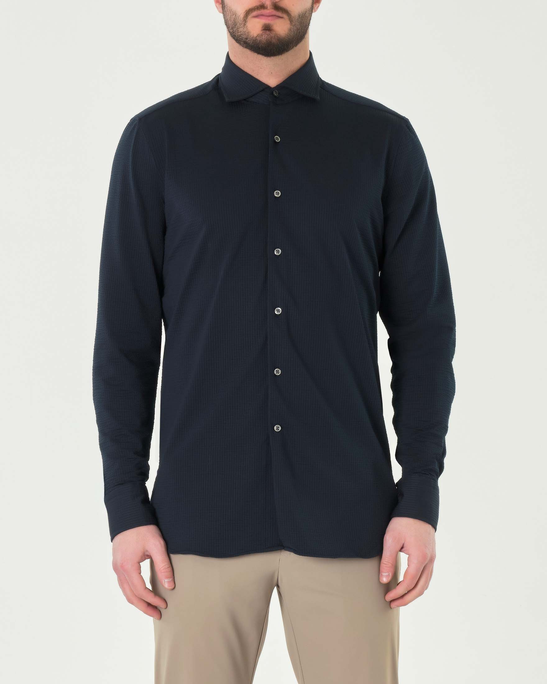 Camicia blu Pellizzari in tessuto tecnico hyper comfort effetto seersucker