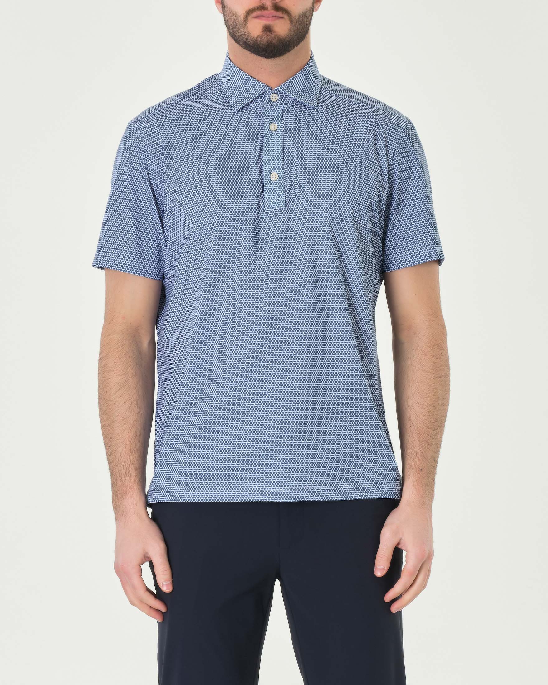 Polo blu mezza manica in tessuto tecnico hyper comfort micro fantasia