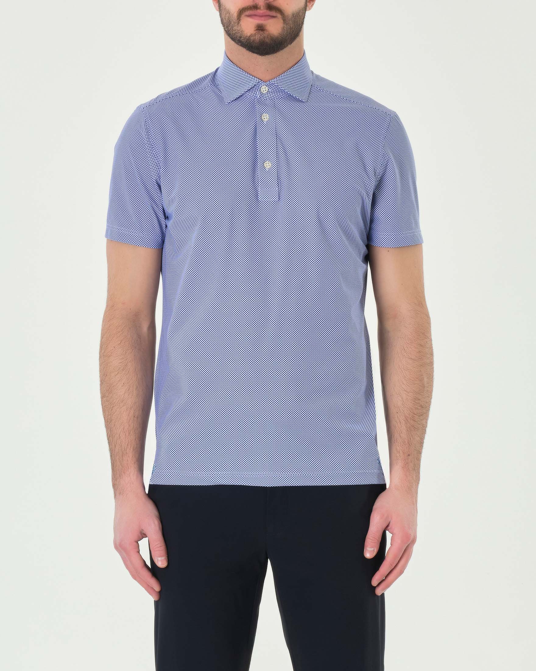 Polo blu indaco mezza manica in tessuto tecnico hyper comfort micro rombetto