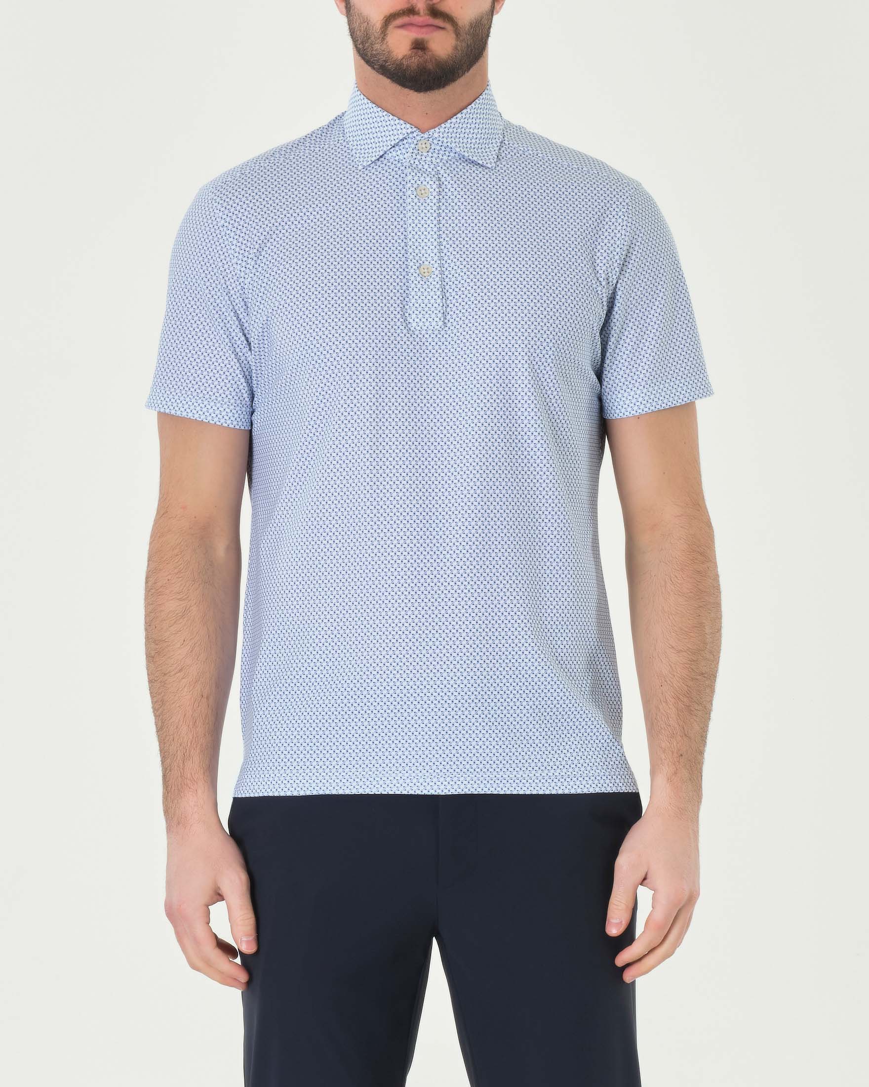 Polo azzurra mezza manica in tessuto tecnico hyper comfort micro fantasia