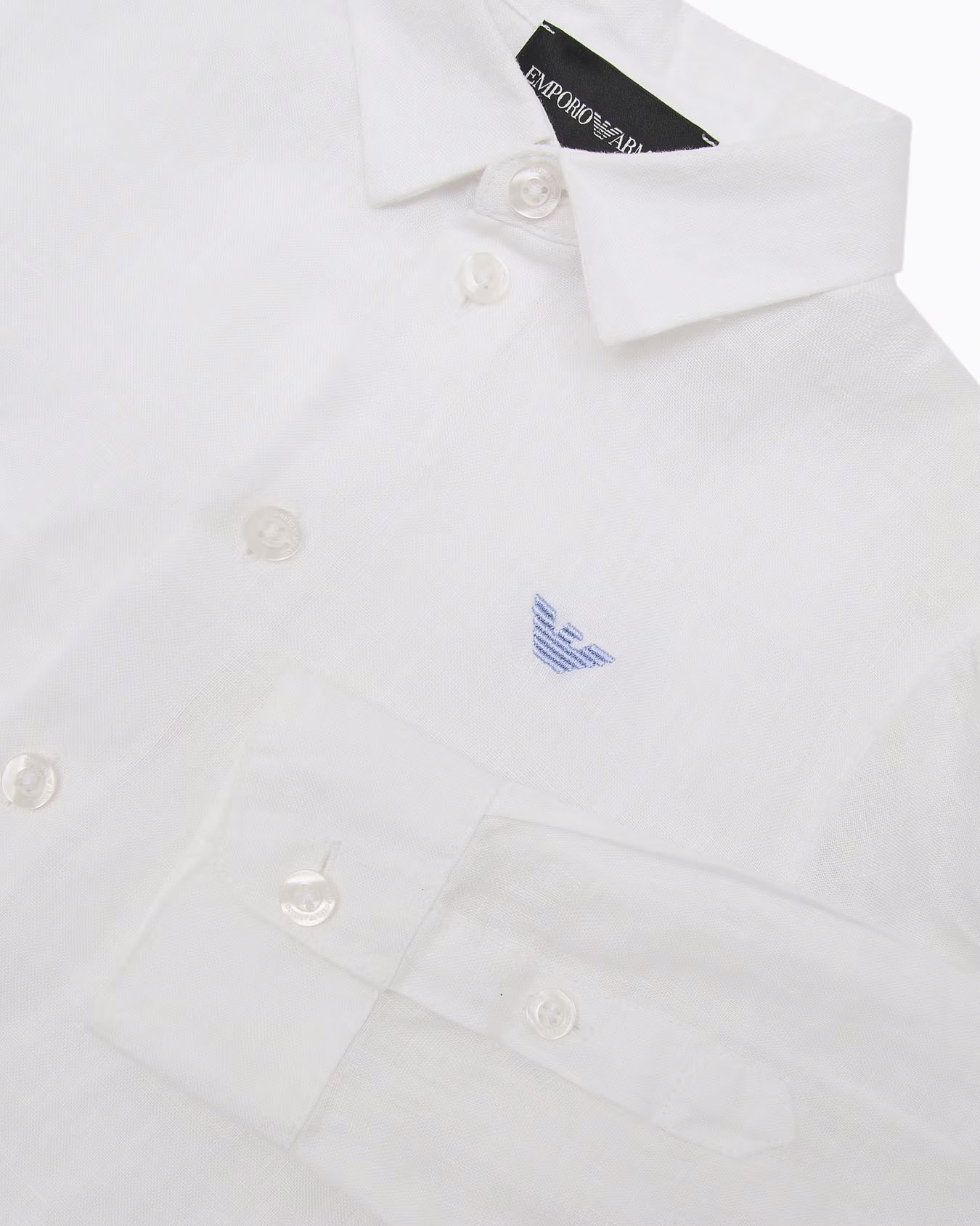 Camicia Emporio Armani Junior bianca in puro lino con logo aquila  image