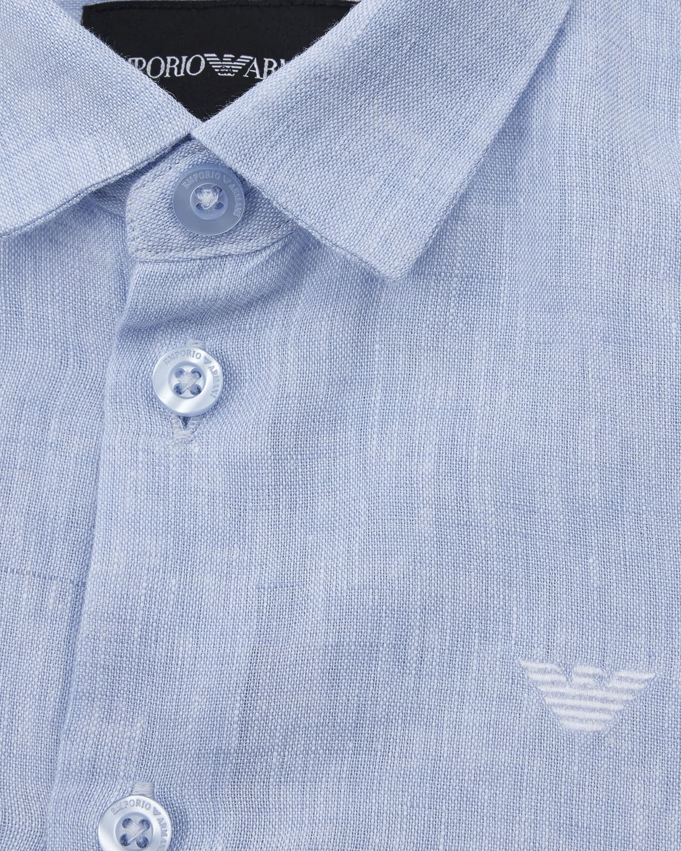 Camicia Emporio Armani Junior azzurra in puro lino con logo aquila  image