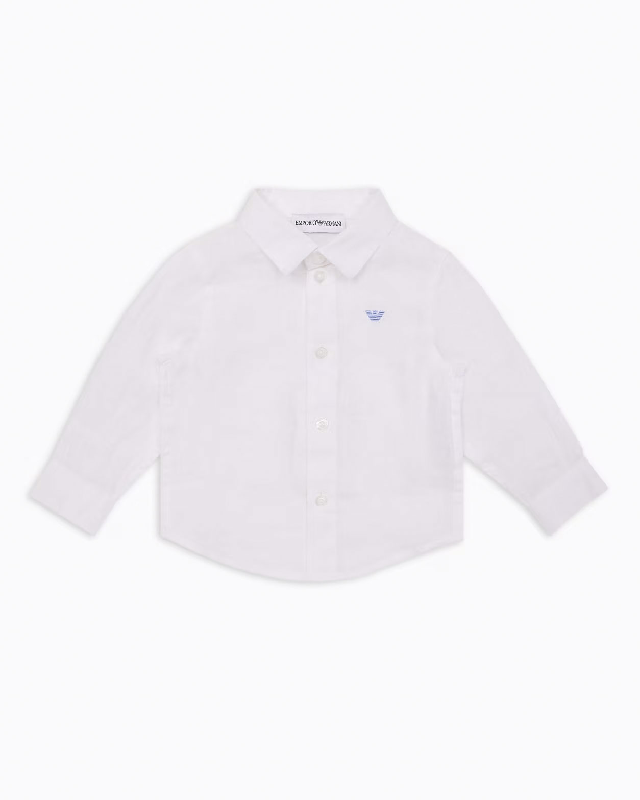 Camicia Junior bianca in puro lino con colletto classico e logo sul petto