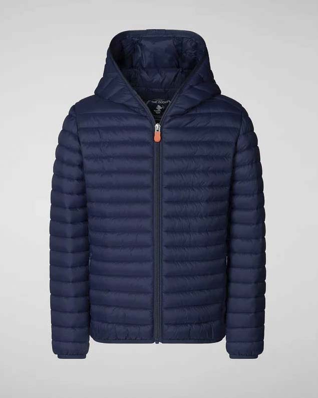 Piumino blu Huey con cappuccio fisso in nylon opaco imbottito in Plumtech®