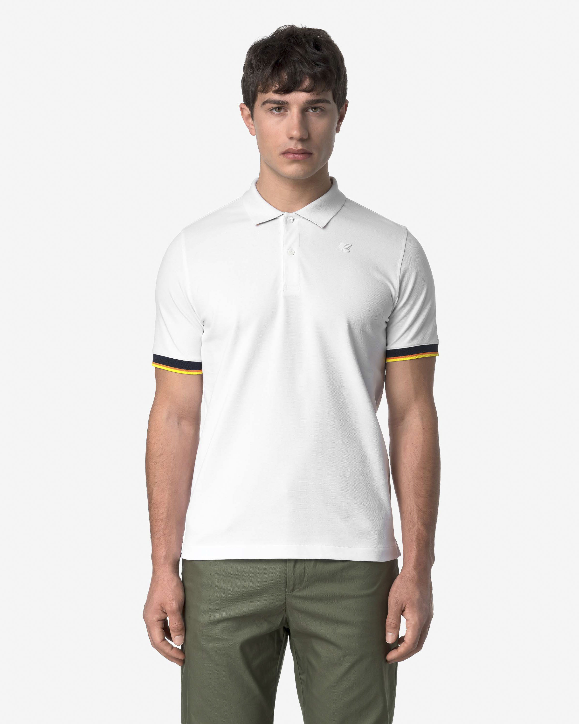 Polo Vincent bianca mezza manica in piquet di cotone stretch con bordino sulle maniche