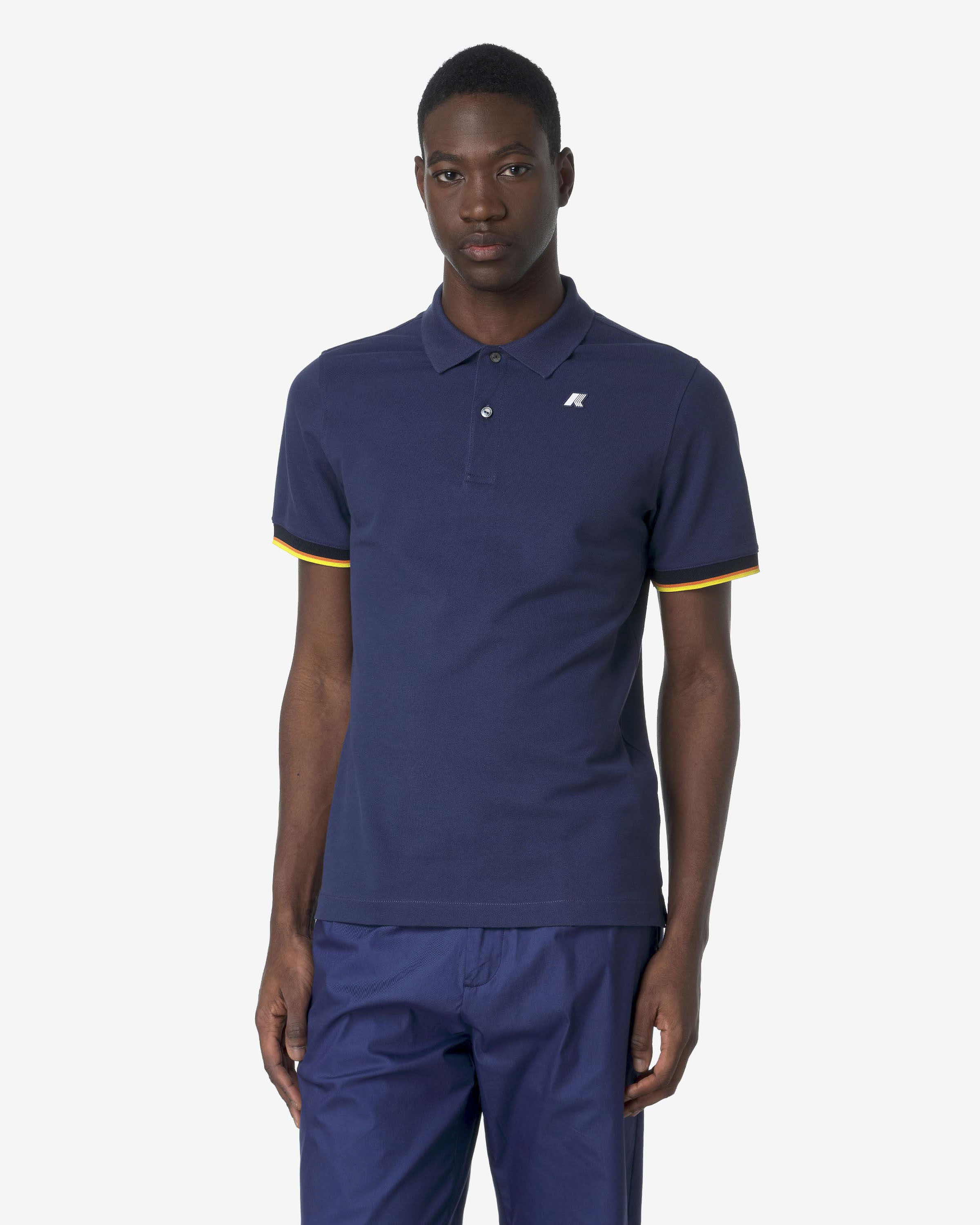 Polo Vincent blu indaco mezza manica in piquet di cotone stretch con bordino sulle maniche