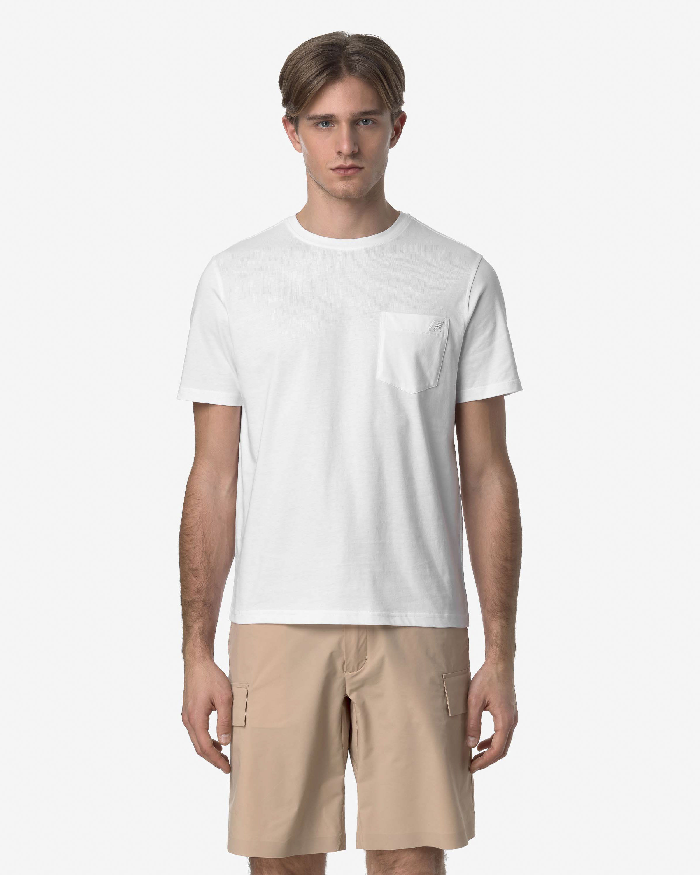 T-shirt bianca mezza manica in puro cotone con taschino