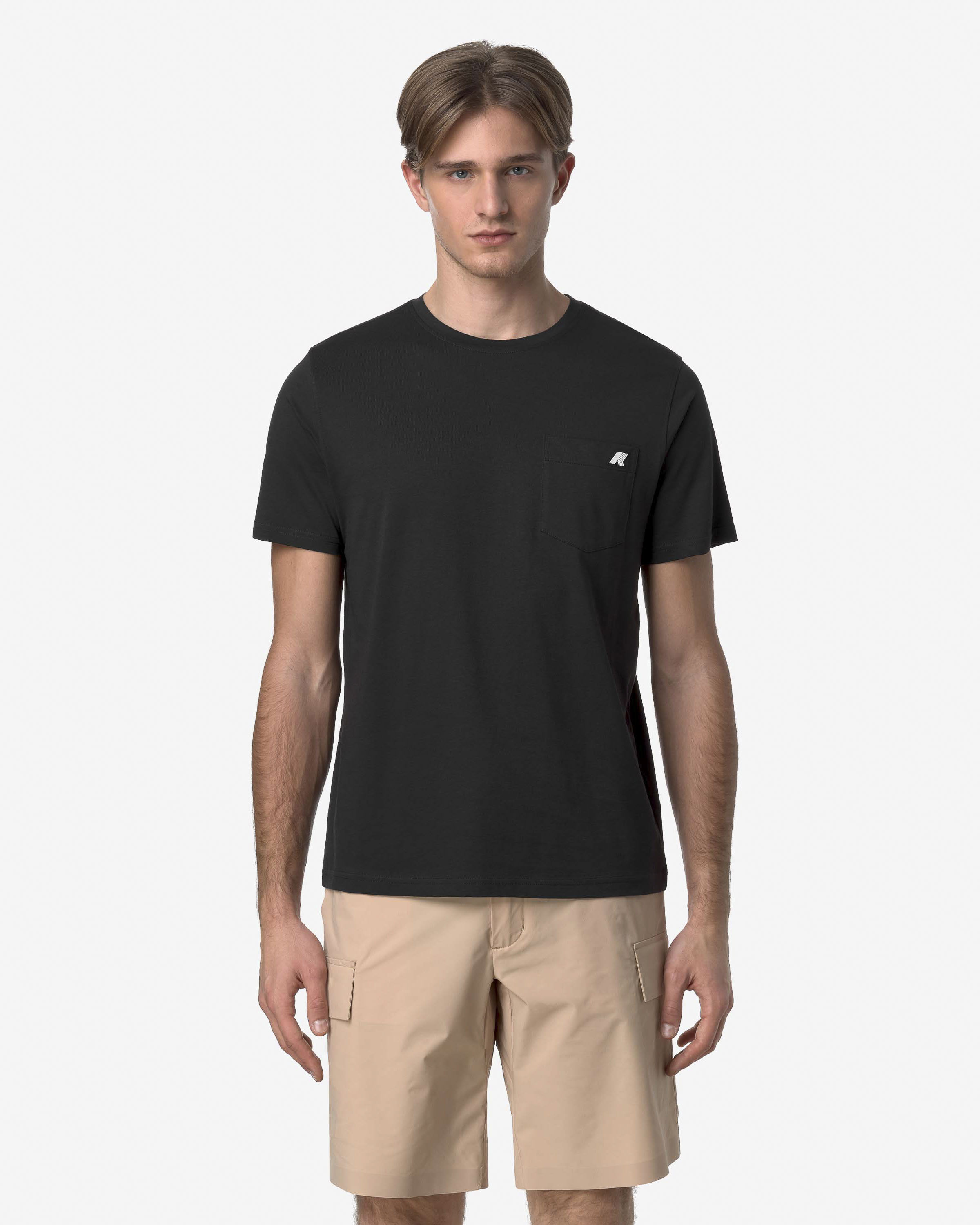 T-shirt K-way nera mezza manica in puro cotone con taschino