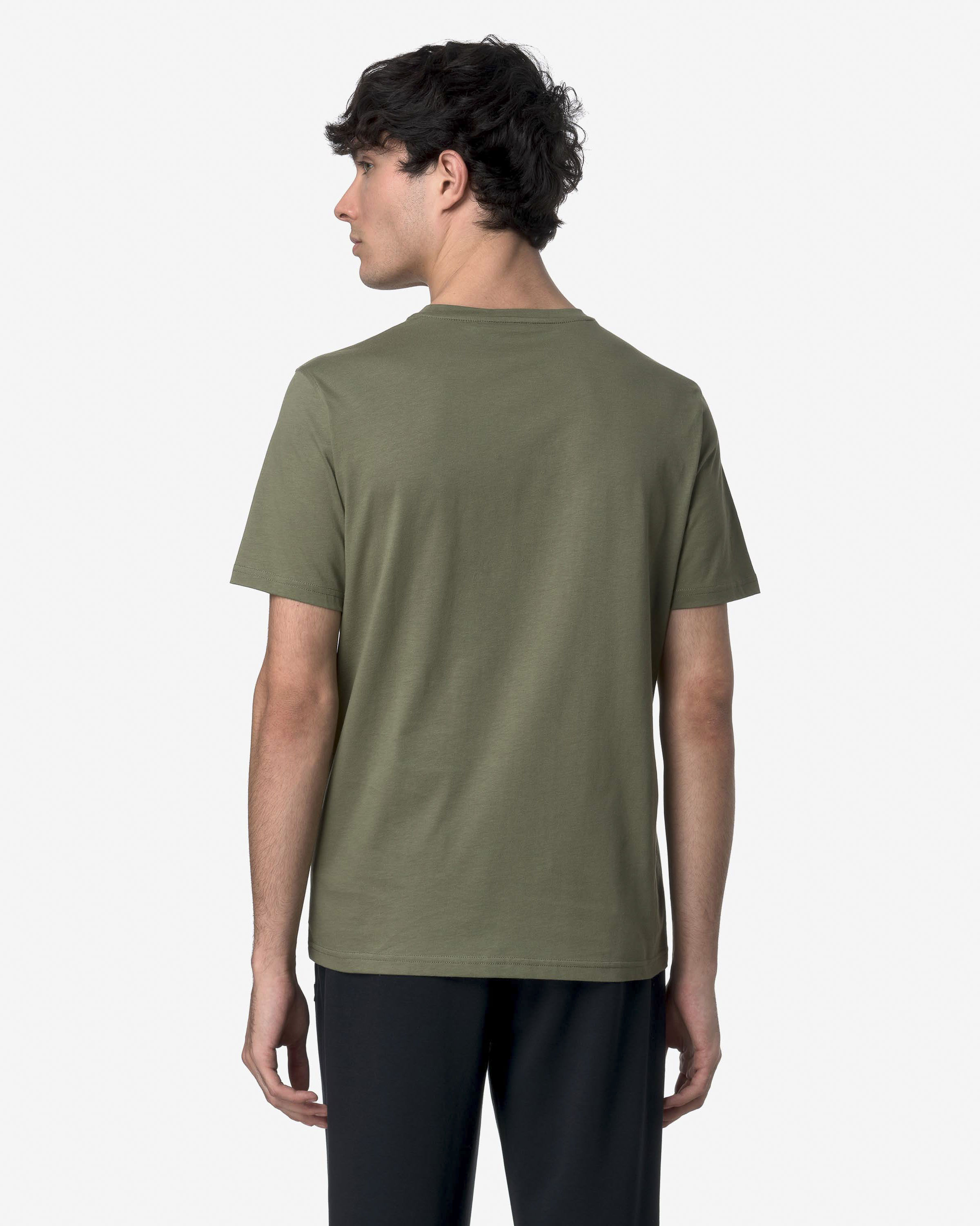 T-shirt K-way verde militare mezza manica in puro cotone con taschino image