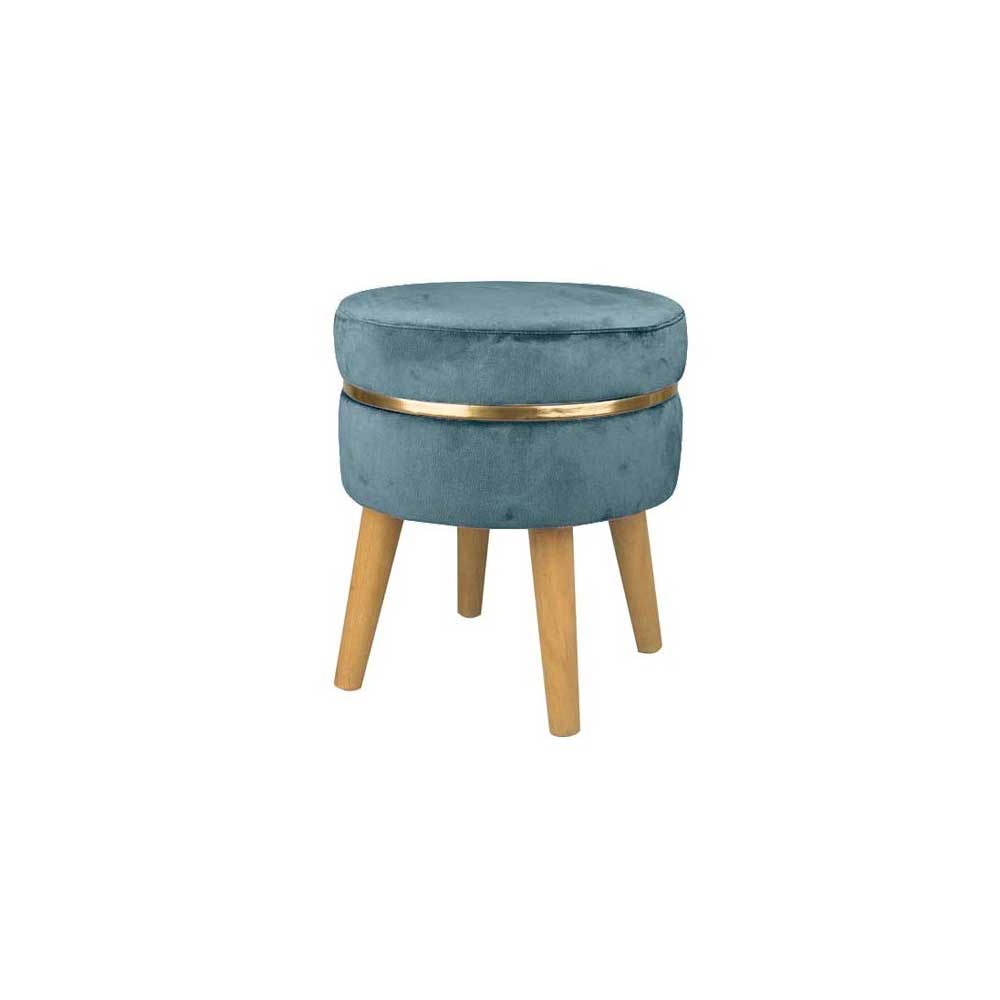 Vea Sgabello Sunshine In Velluto Colore Acquamarina Con Fascia Oro Diametro 35X41H Cm