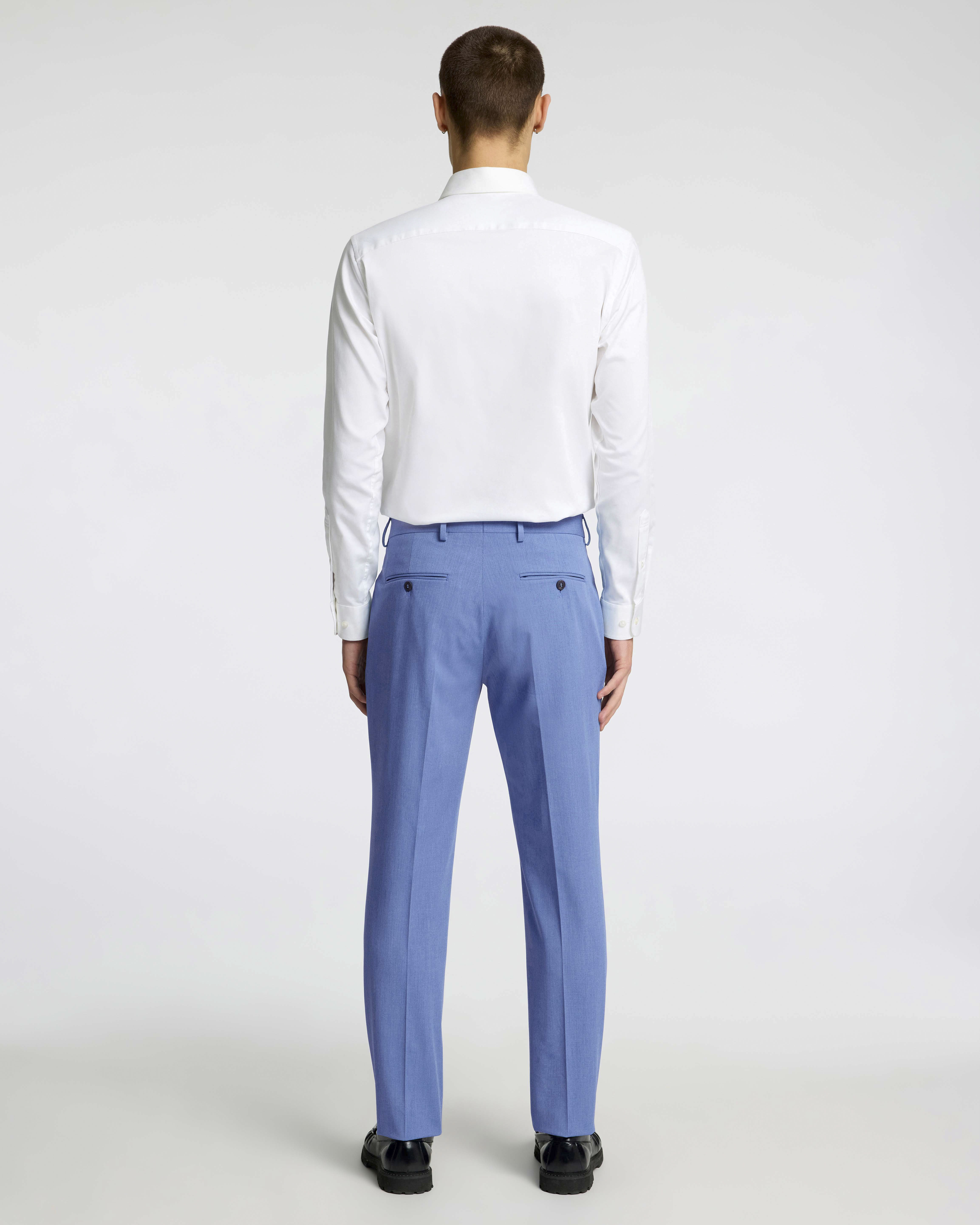 Pantaloni Liam azzurri slim-fit in tela di misto viscosa stretch con piega stirata fronte e retro