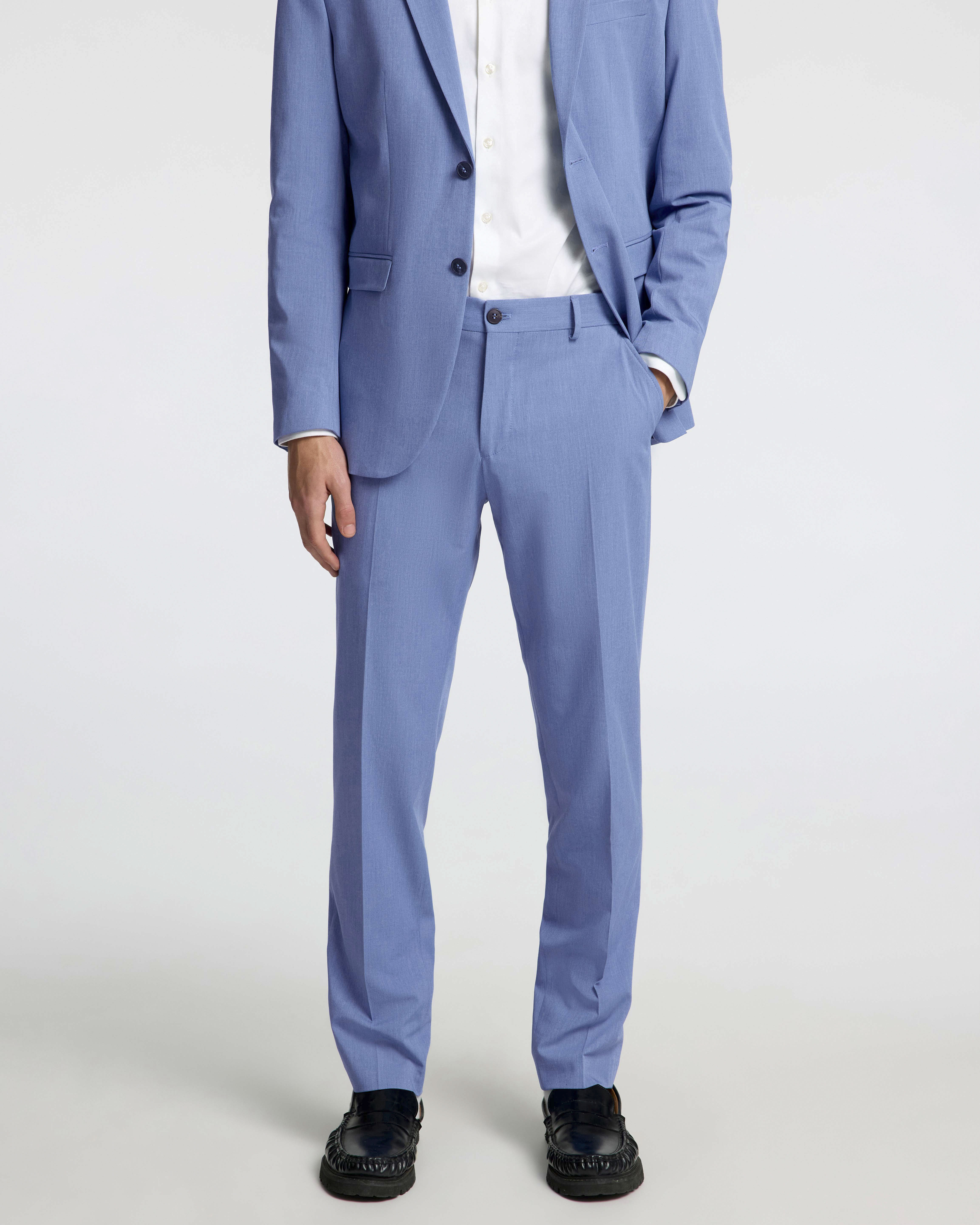 Pantaloni Liam azzurri slim-fit in tela di misto viscosa stretch con piega stirata fronte e retro
