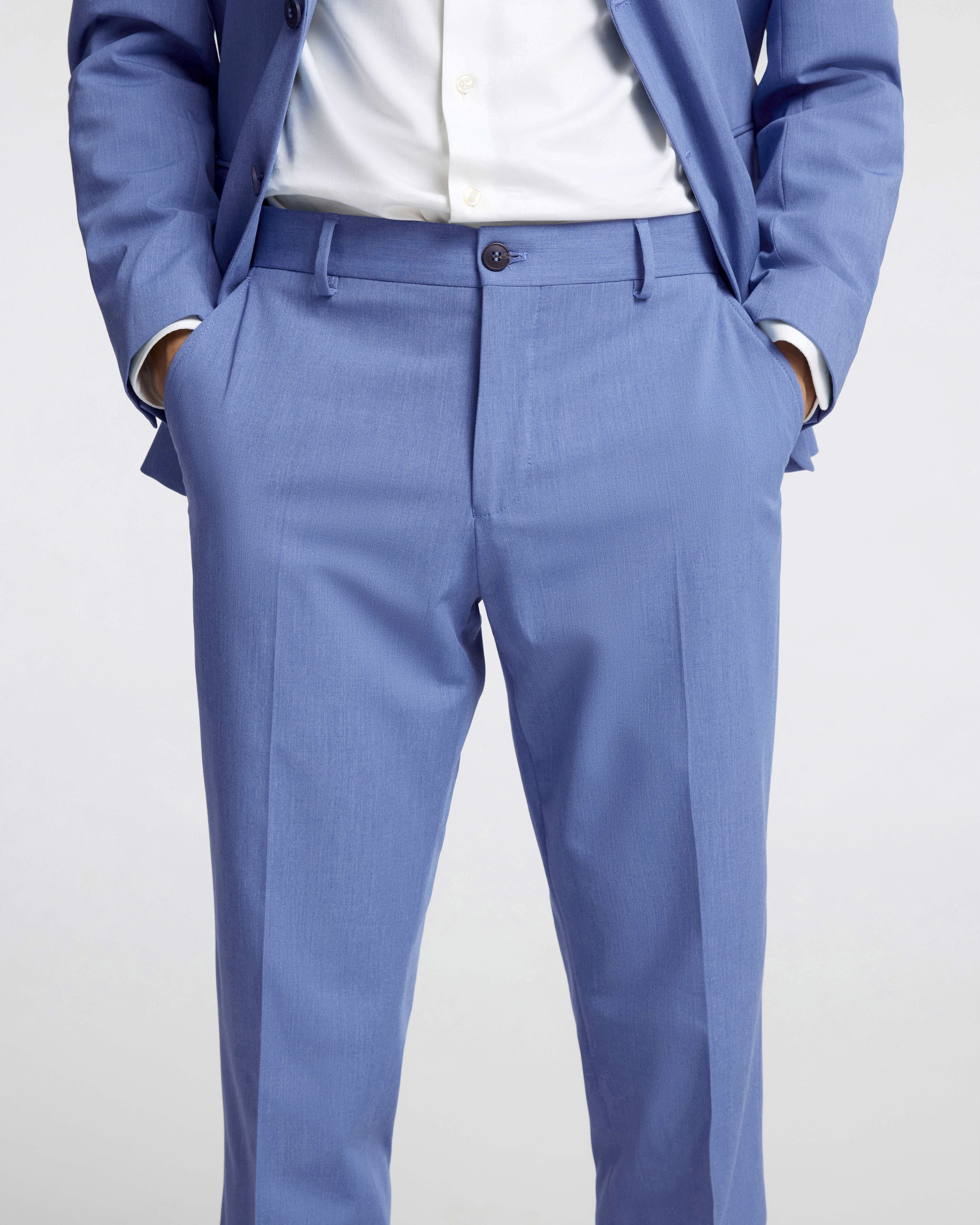 Pantaloni Liam azzurri slim-fit in tela di misto viscosa stretch con piega stirata fronte e retro