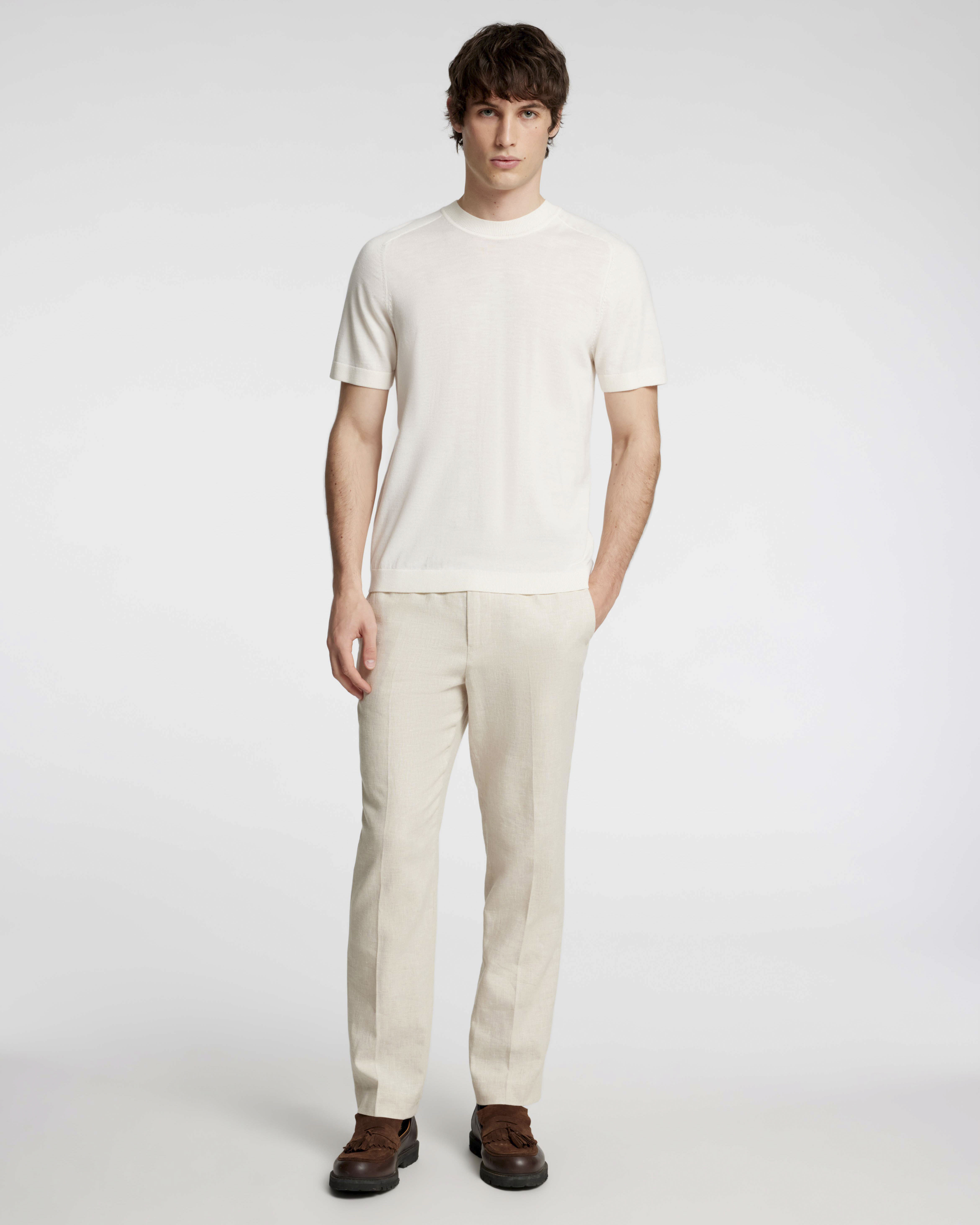 Pantaloni Malik beige regular-fit in lino e cotone con fascia elastica in vita e piega stirata