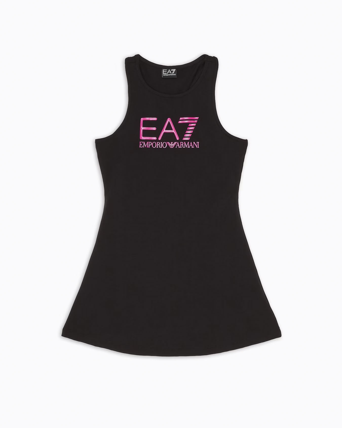 Abito smanicato nero sportivo con logo EA7 fuxia