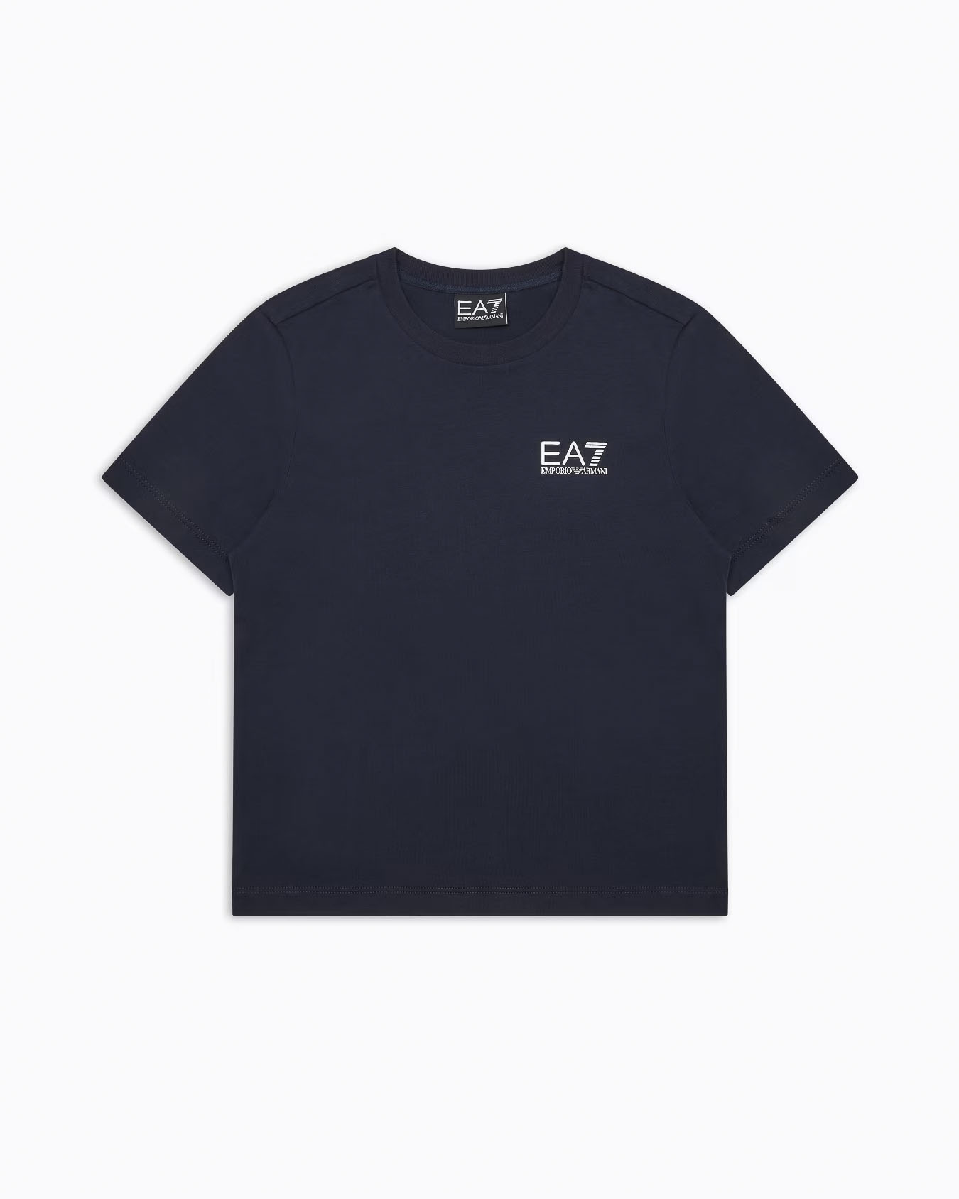 T-shirt EA7 blu mezza manica in puro cotone con logo piccolo