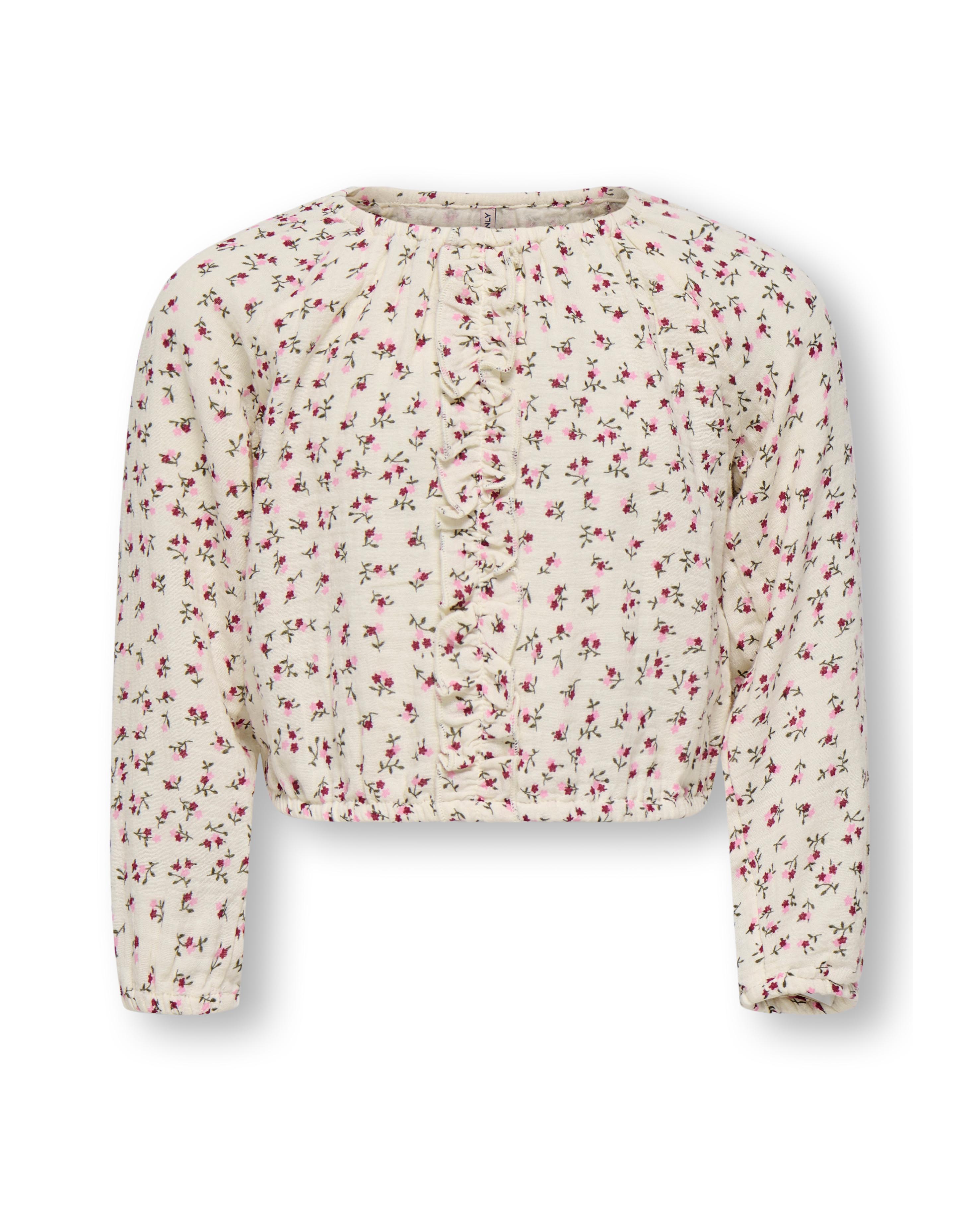 Blusa in cotone color panna a maniche lunghe con stampa fiorellini