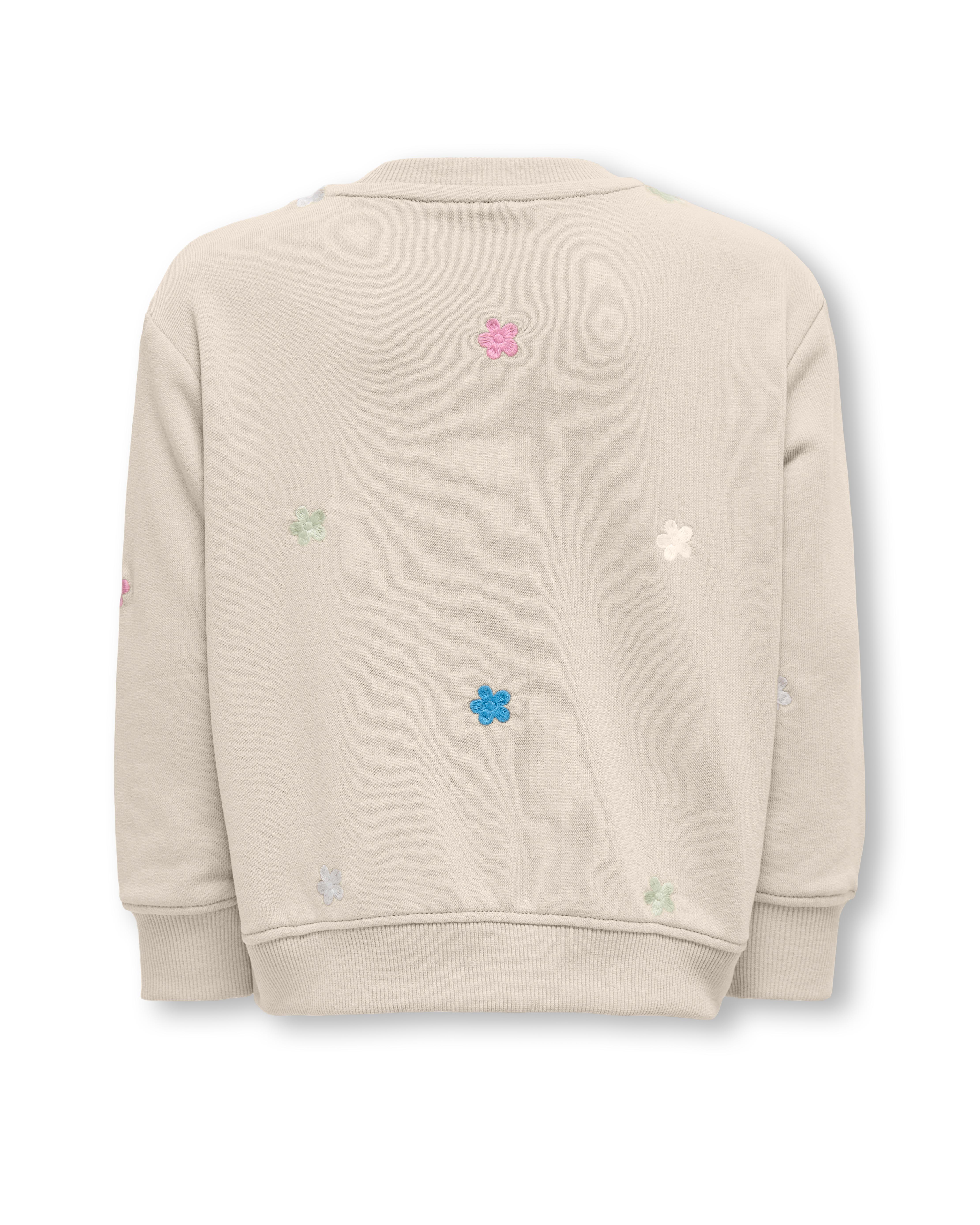 Felpa beige girocollo in misto cotone con ricamo fiori multicolor all over image