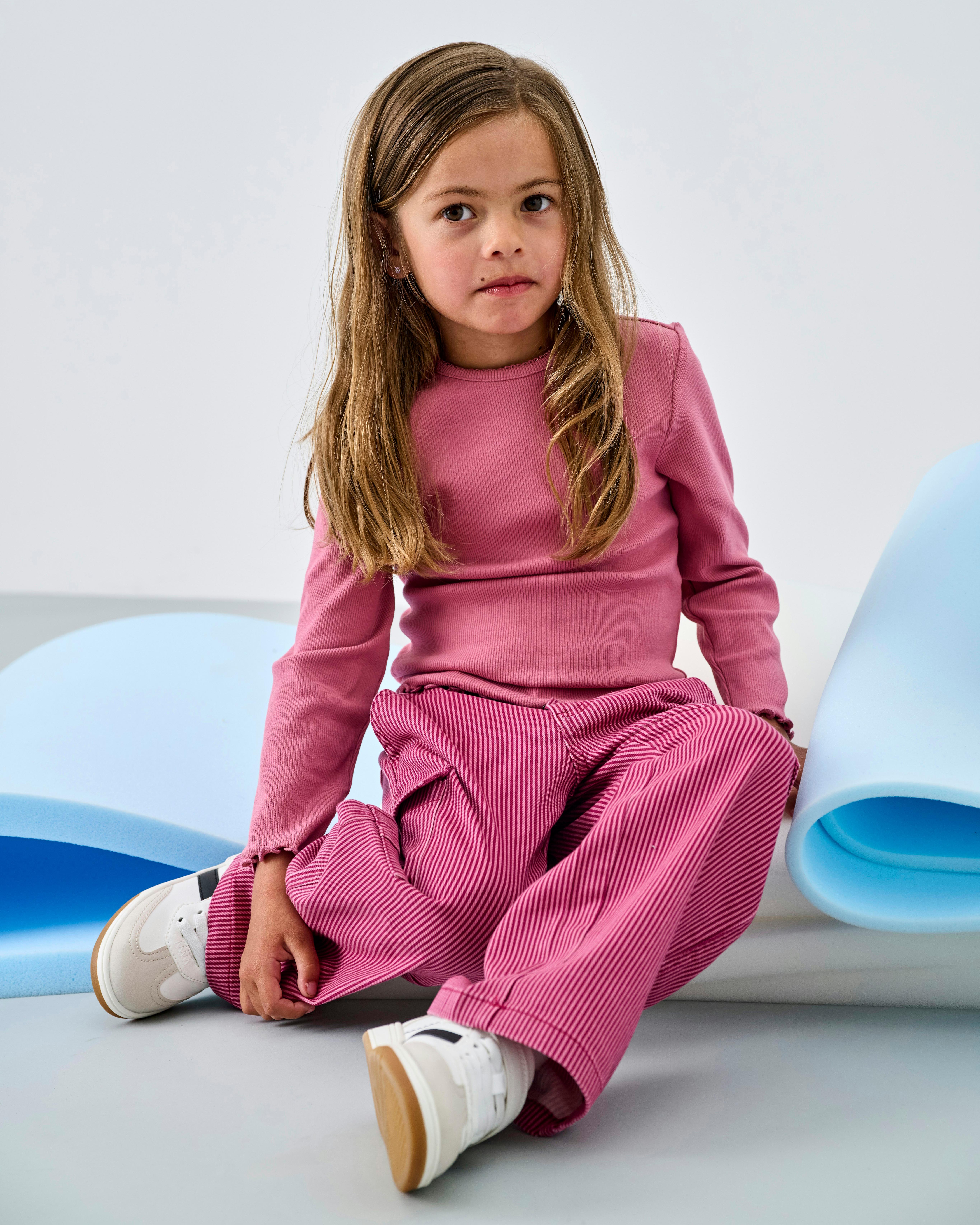 T-shirt Kids Only malva a manica lunga in cotone stretch a costine image