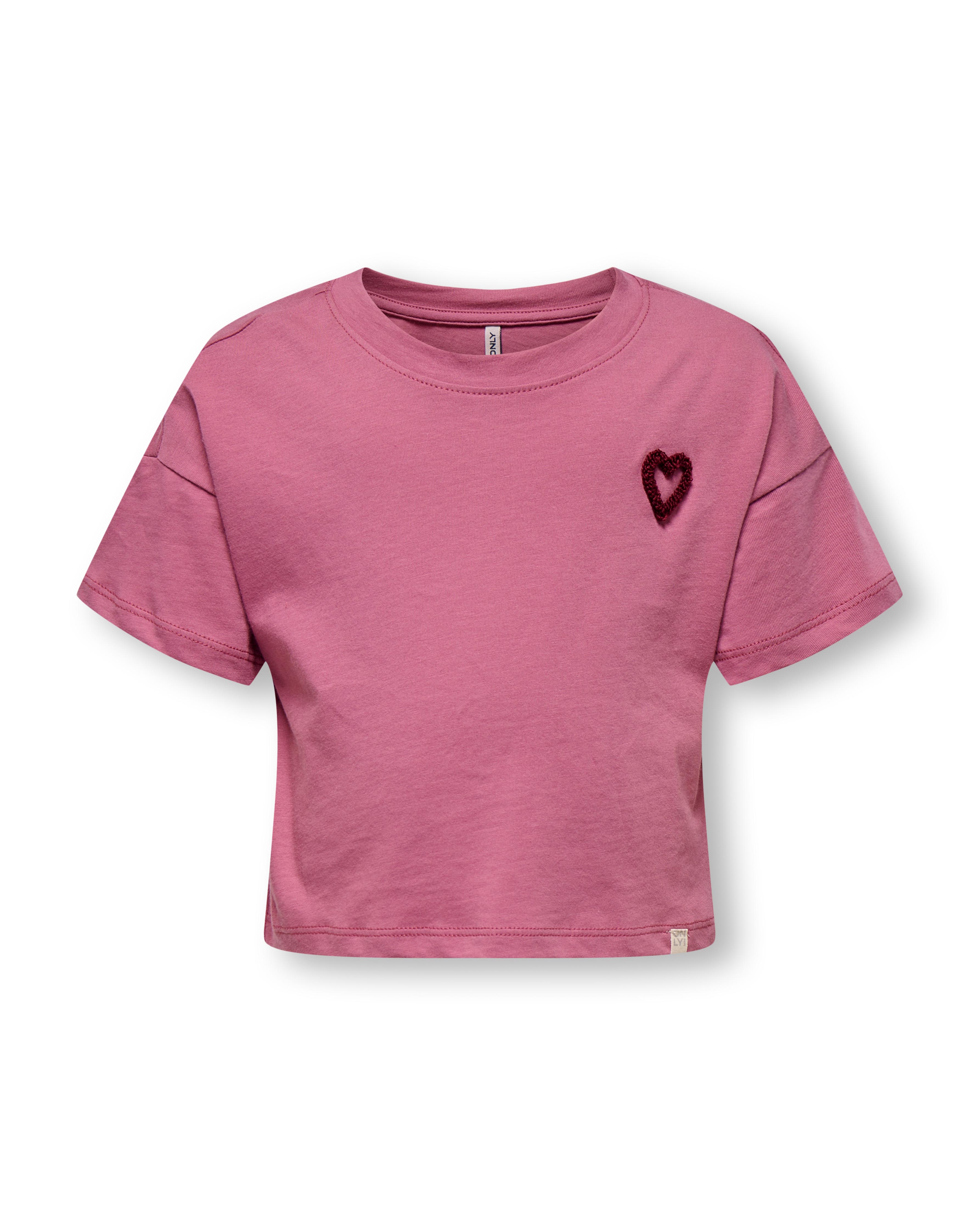 T-shirt boxy malva in puro cotone con cuoricino in rilievo