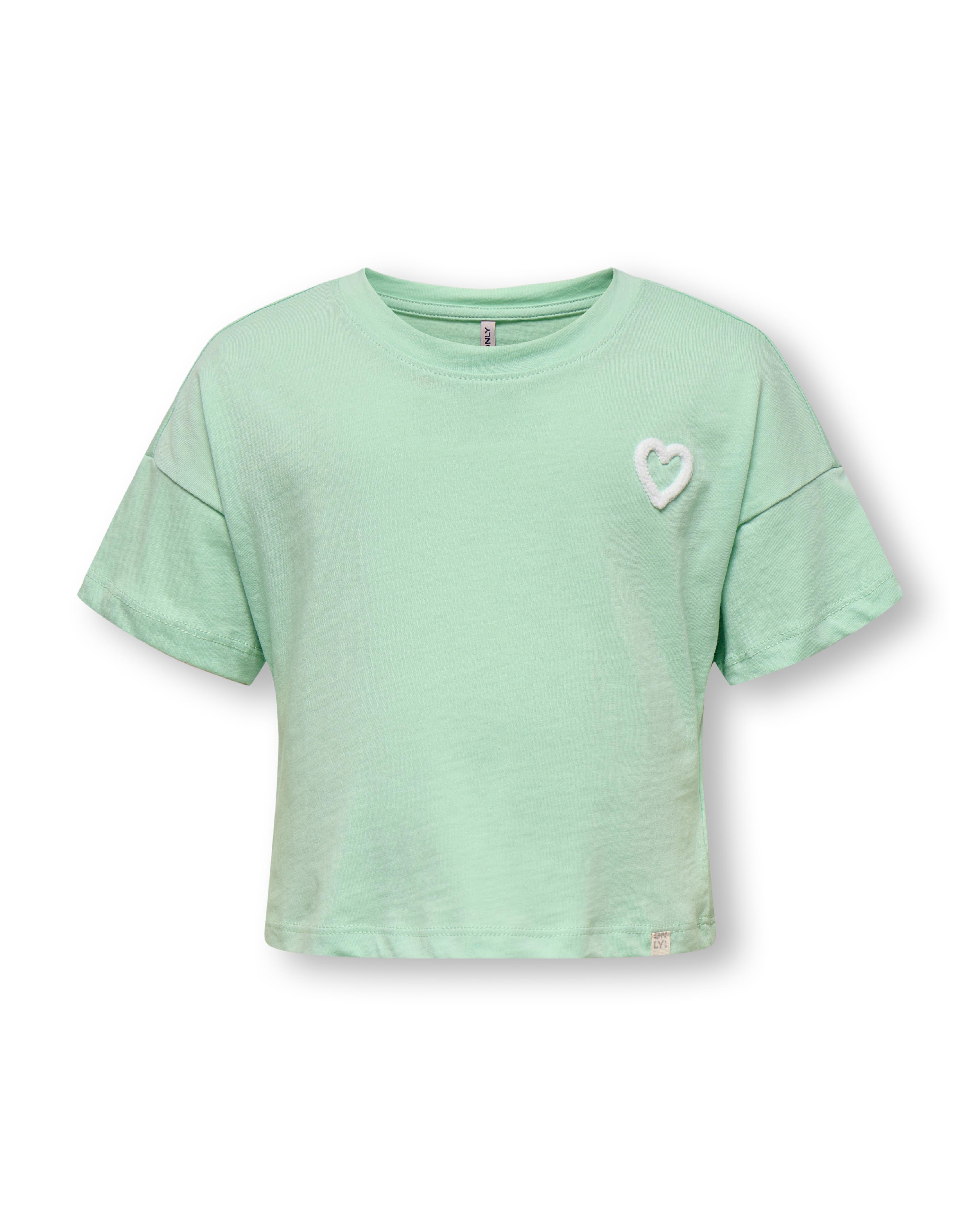 T-shirt boxy Kids Only verde acqua in puro cotone con cuoricino in rilievo