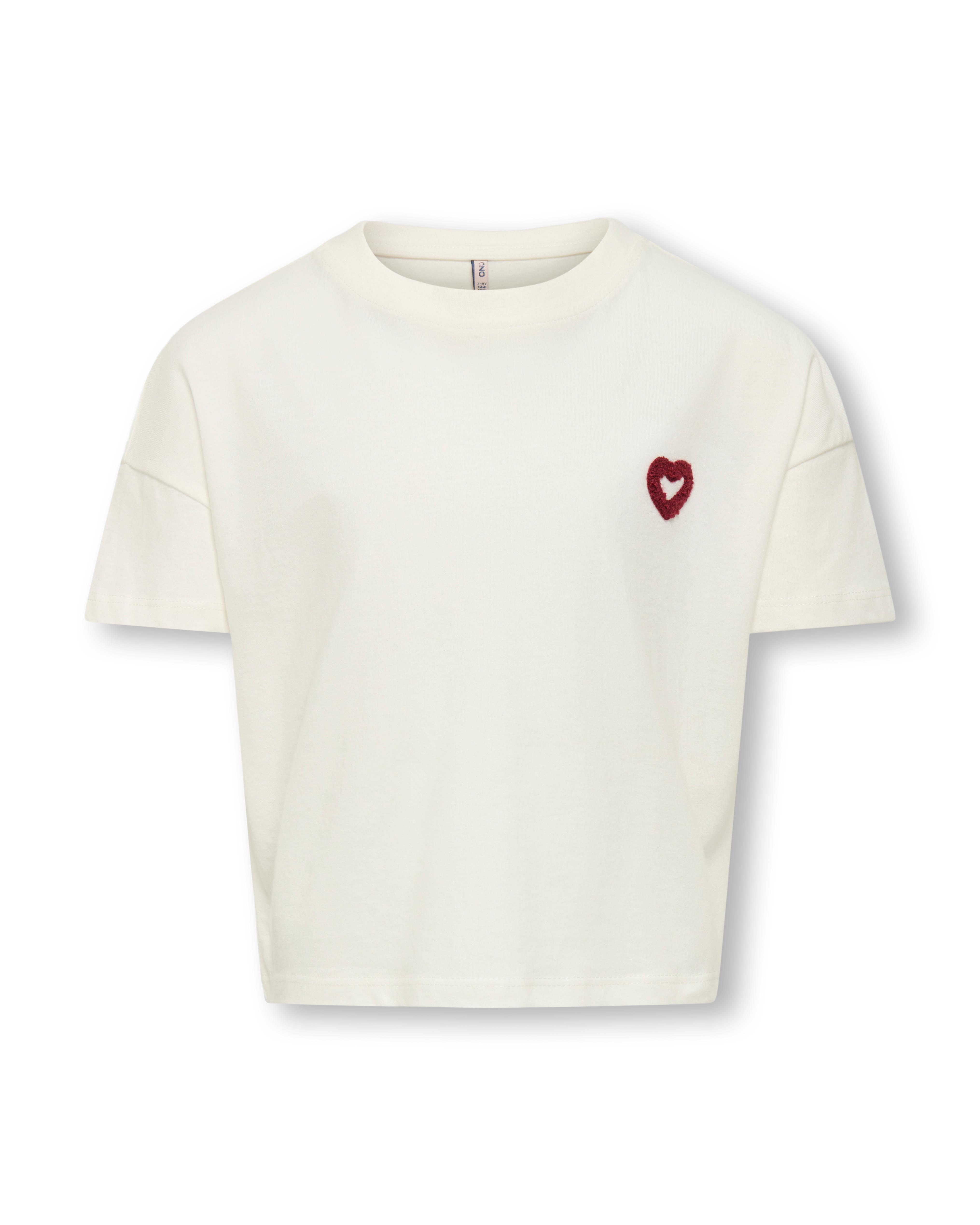 T-shirt boxy avorio in puro cotone con cuoricino in rilievo